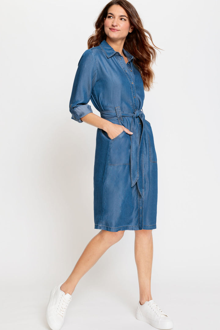 Olsen 13001739 Blue Denim Button Front Shirt Dress - Dotique