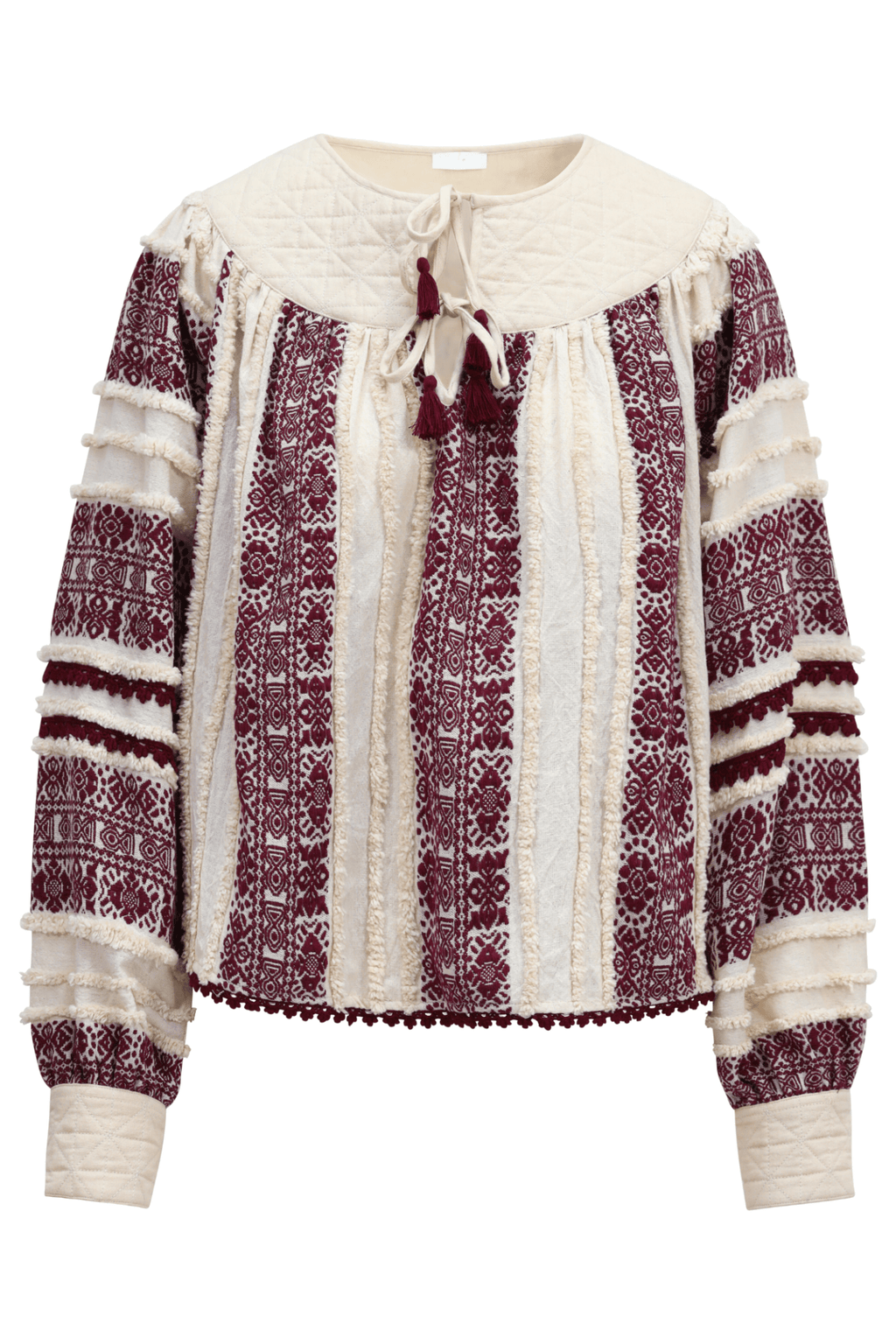 One Collective Averno Quilted Yoke Blouse - Sea Salt Jacquard