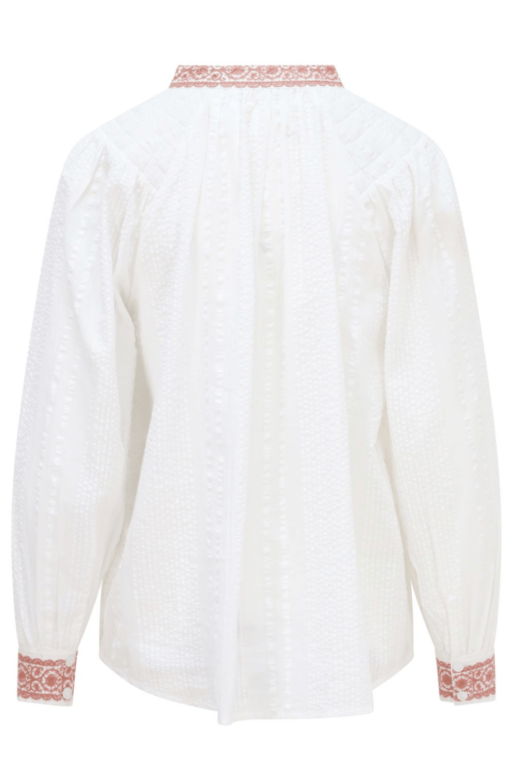 One Collective Shiel Embroidered Collar and Cuff Blouse - White & Soft Pink