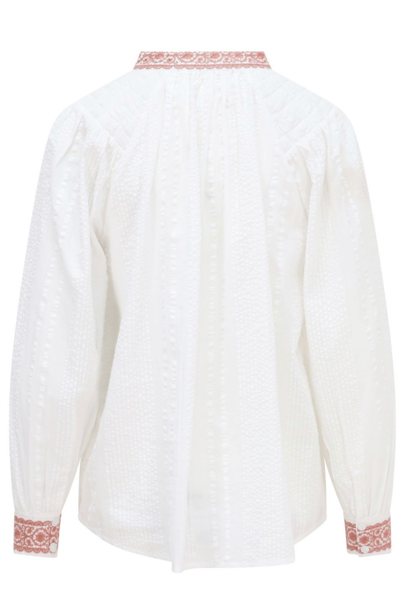 One Collective Shiel Embroidered Collar and Cuff Blouse - White & Soft Pink