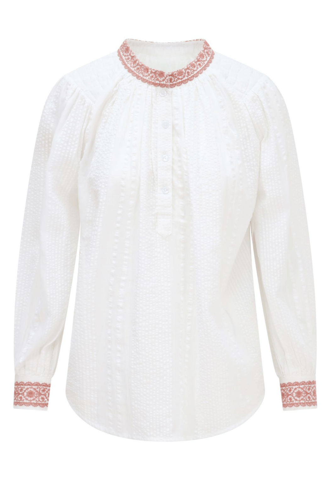One Collective Shiel Embroidered Collar and Cuff Blouse - White & Soft Pink