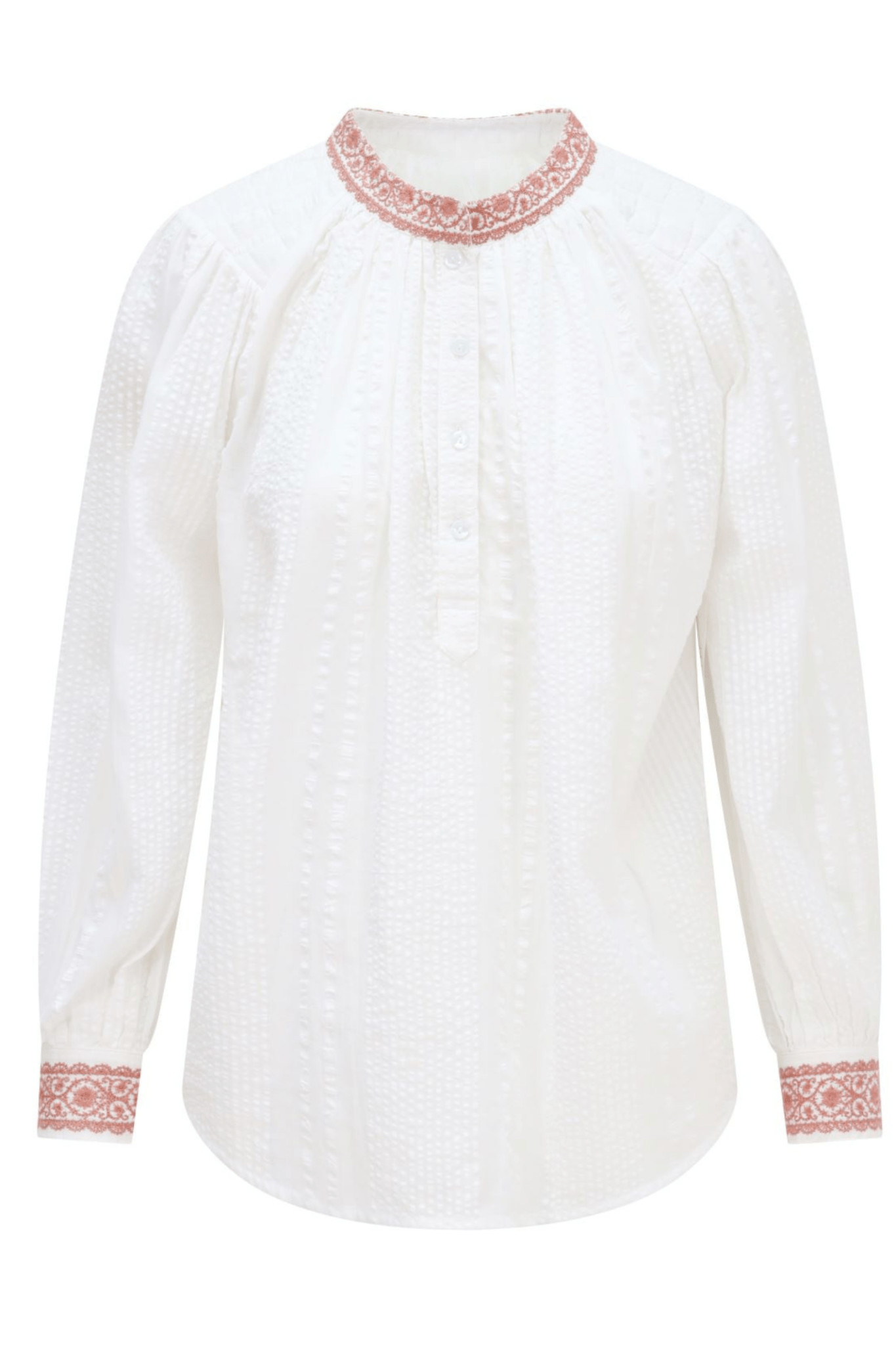 One Collective Shiel Embroidered Collar and Cuff Blouse - White & Soft Pink
