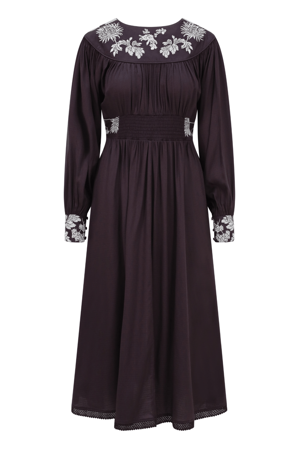 One Collective Simcoe Embroidered Button Through Dress - Winetasting