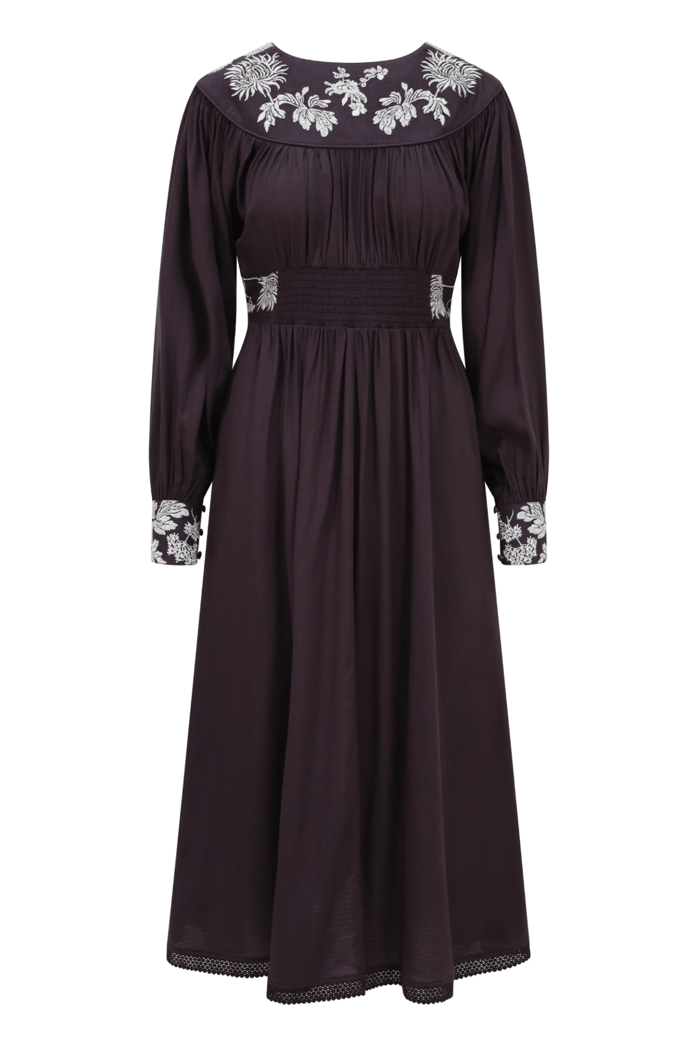 One Collective Simcoe Embroidered Button Through Dress - Winetasting