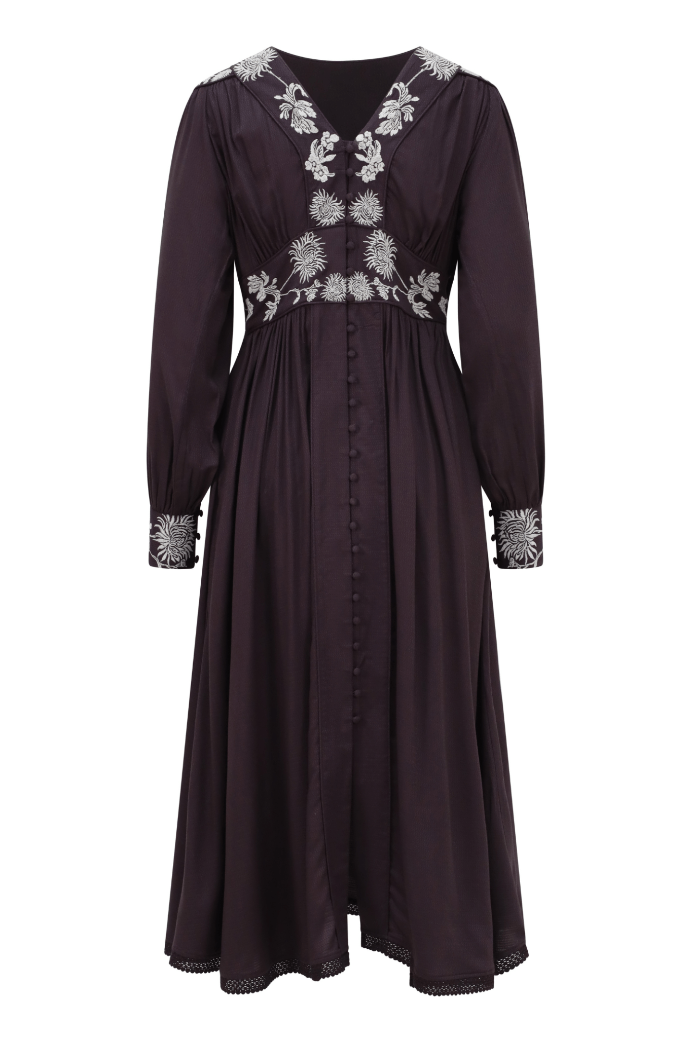 One Collective Simcoe Embroidered Button Through Dress - Winetasting