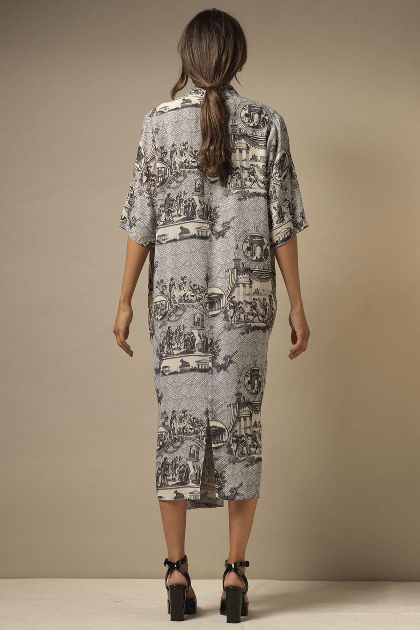 One Hundred Stars Ancient Columns Charcoal Rachel Dress - Dotique Chesterfield