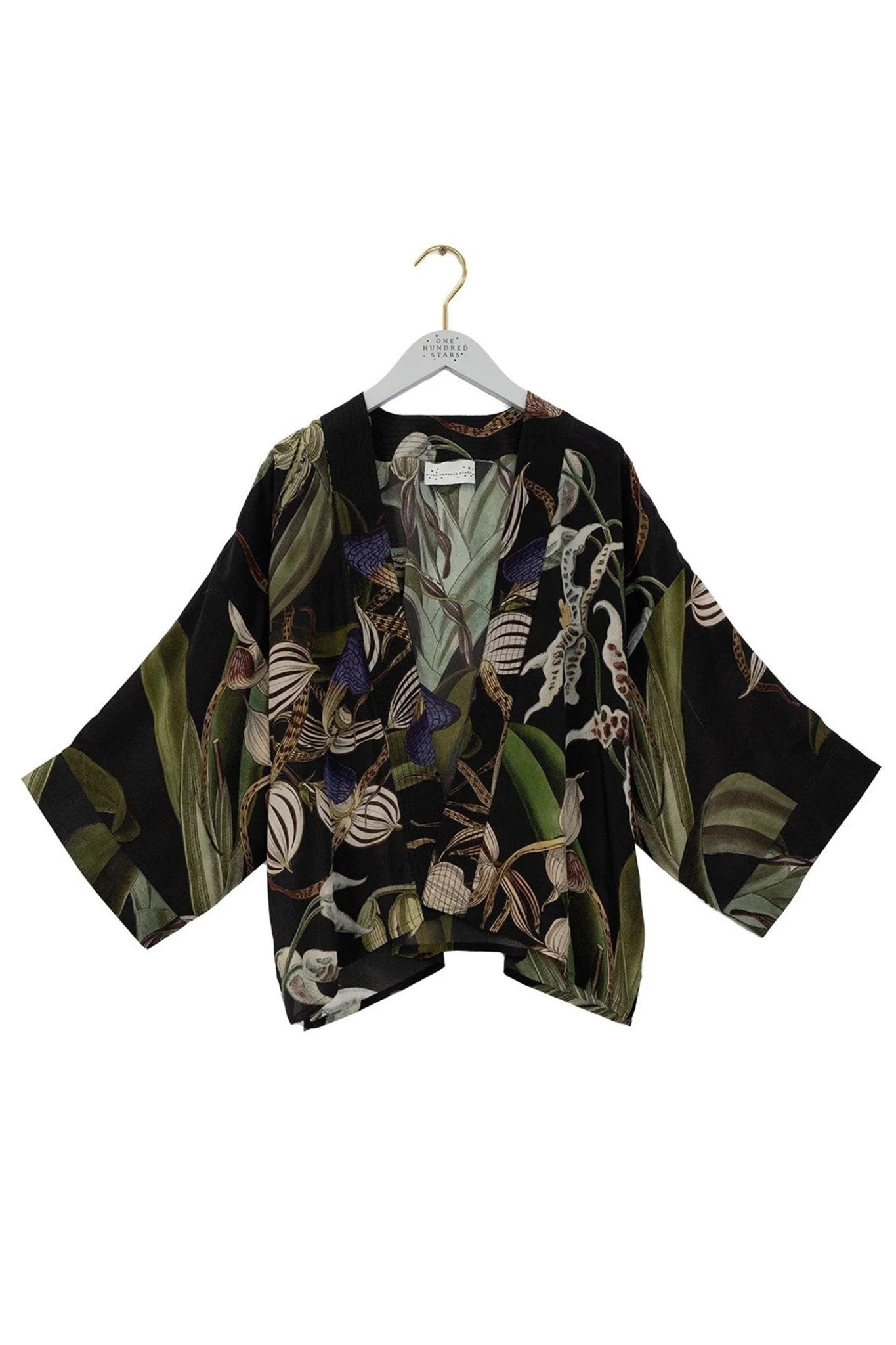 One Hundred Stars CKMORCBLK Orchid Black Crepe Kimono - Dotique - One Hundred Stars
