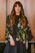 One Hundred Stars CKMORCBLK Orchid Black Crepe Kimono - Dotique - One Hundred Stars