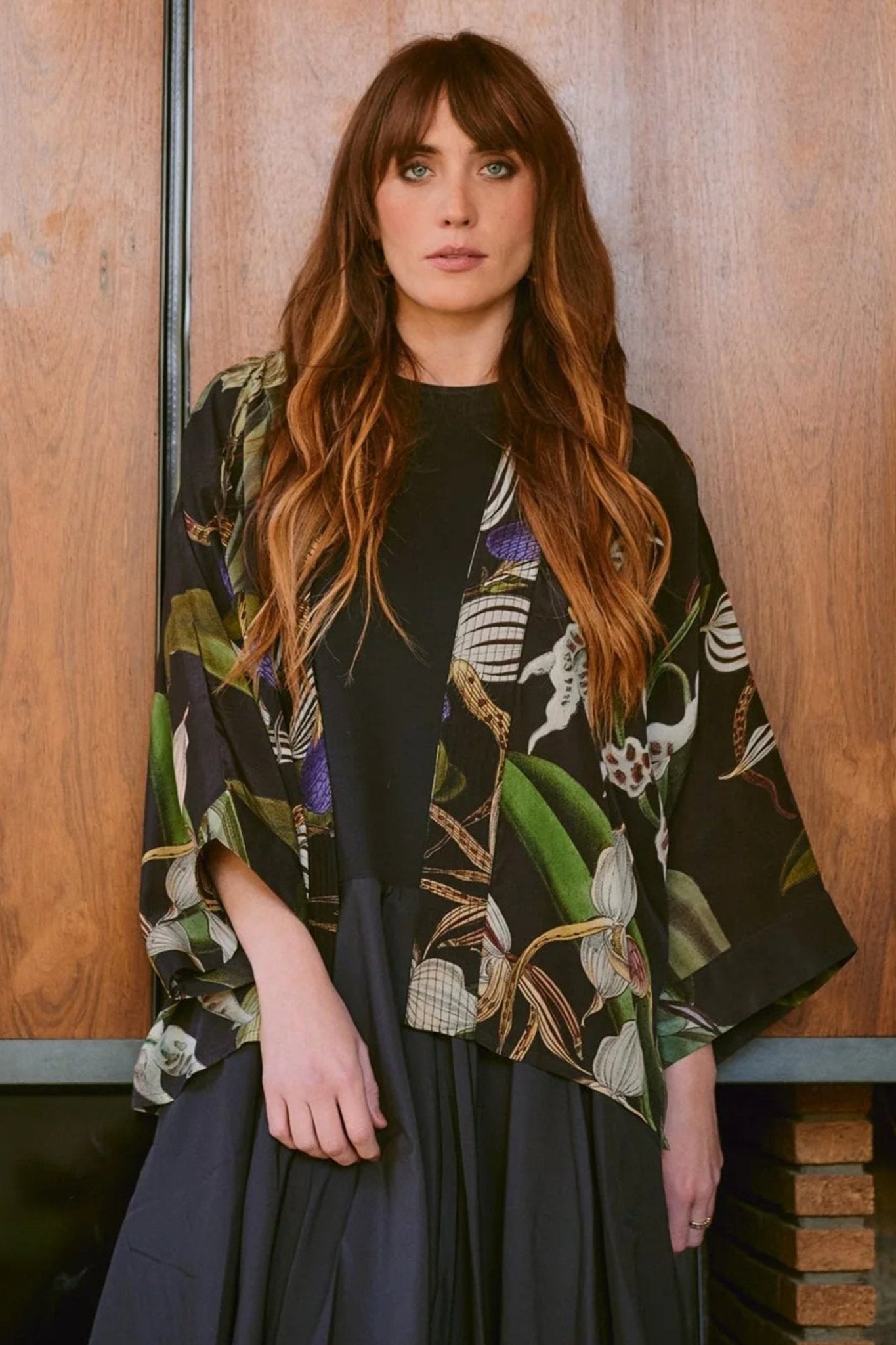 One Hundred Stars CKMORCBLK Orchid Black Crepe Kimono - Dotique - One Hundred Stars