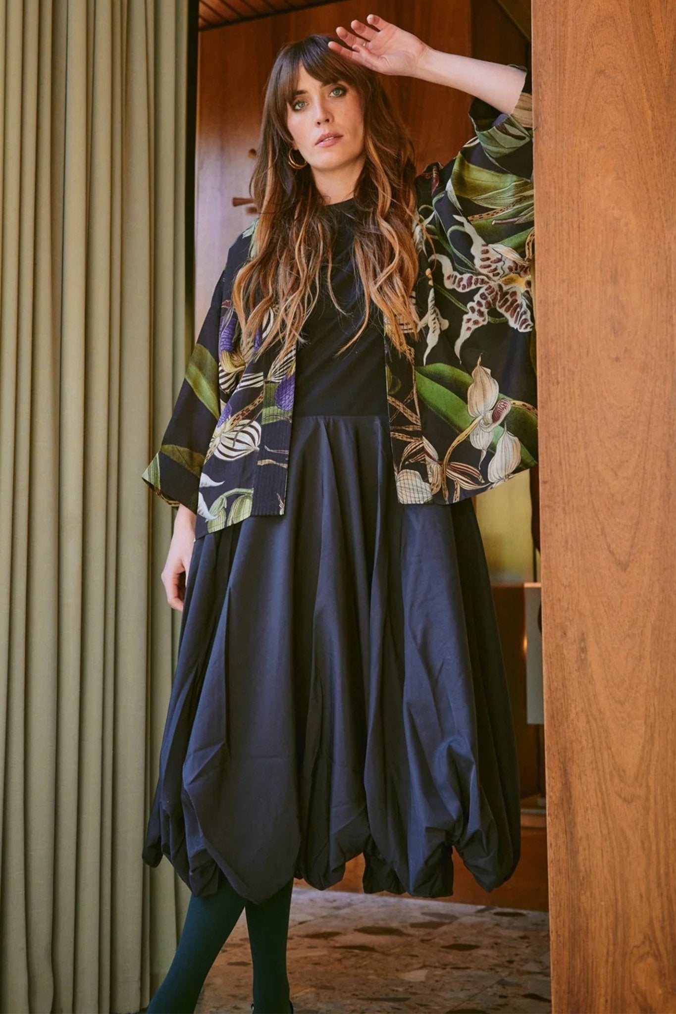 One Hundred Stars CKMORCBLK Orchid Black Crepe Kimono - Dotique - One Hundred Stars