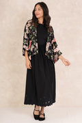 One Hundred Stars CKMTRABLK Trailing Blossom Black Crepe Kimono - Dotique