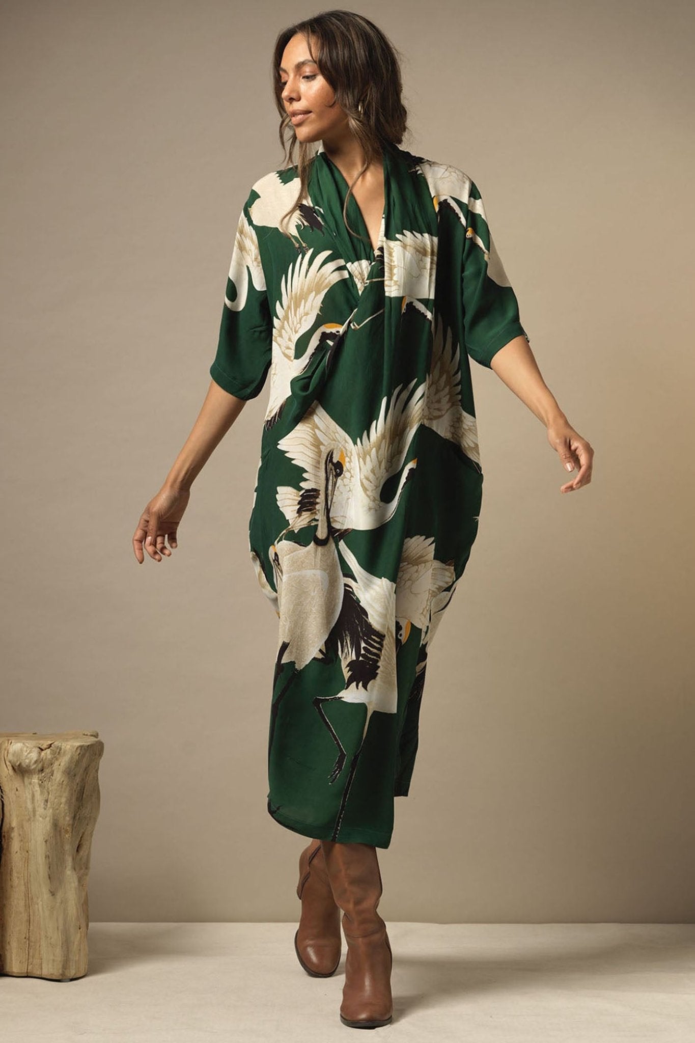 One Hundred Stars DRBSTOFOR Stork Forest Green Rachel Dress - Dotique Chesterfield