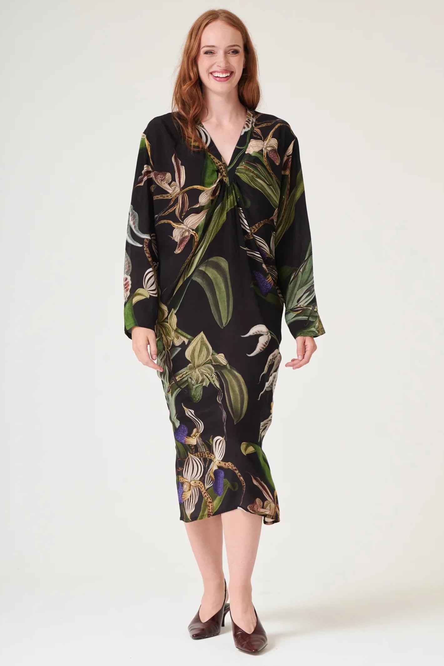 One Hundred Stars DRMORCBLK Orchid Black Midi Dress