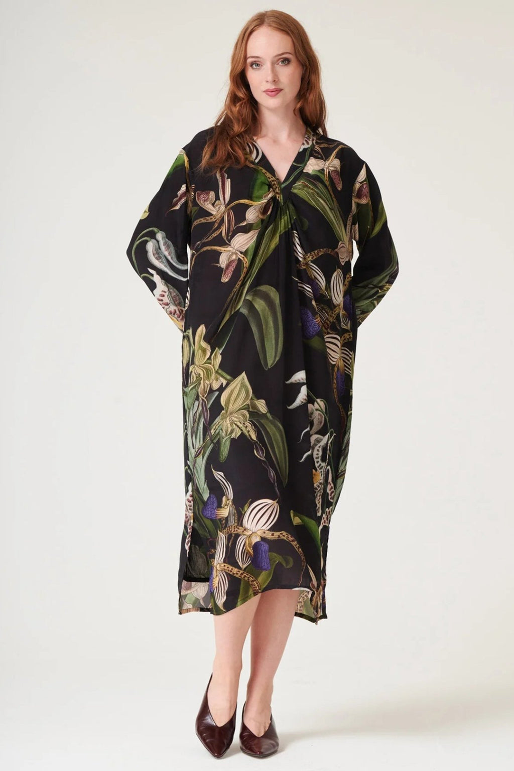 One Hundred Stars DRMORCBLK Orchid Black Midi Dress - Dotique - One Hundred Stars