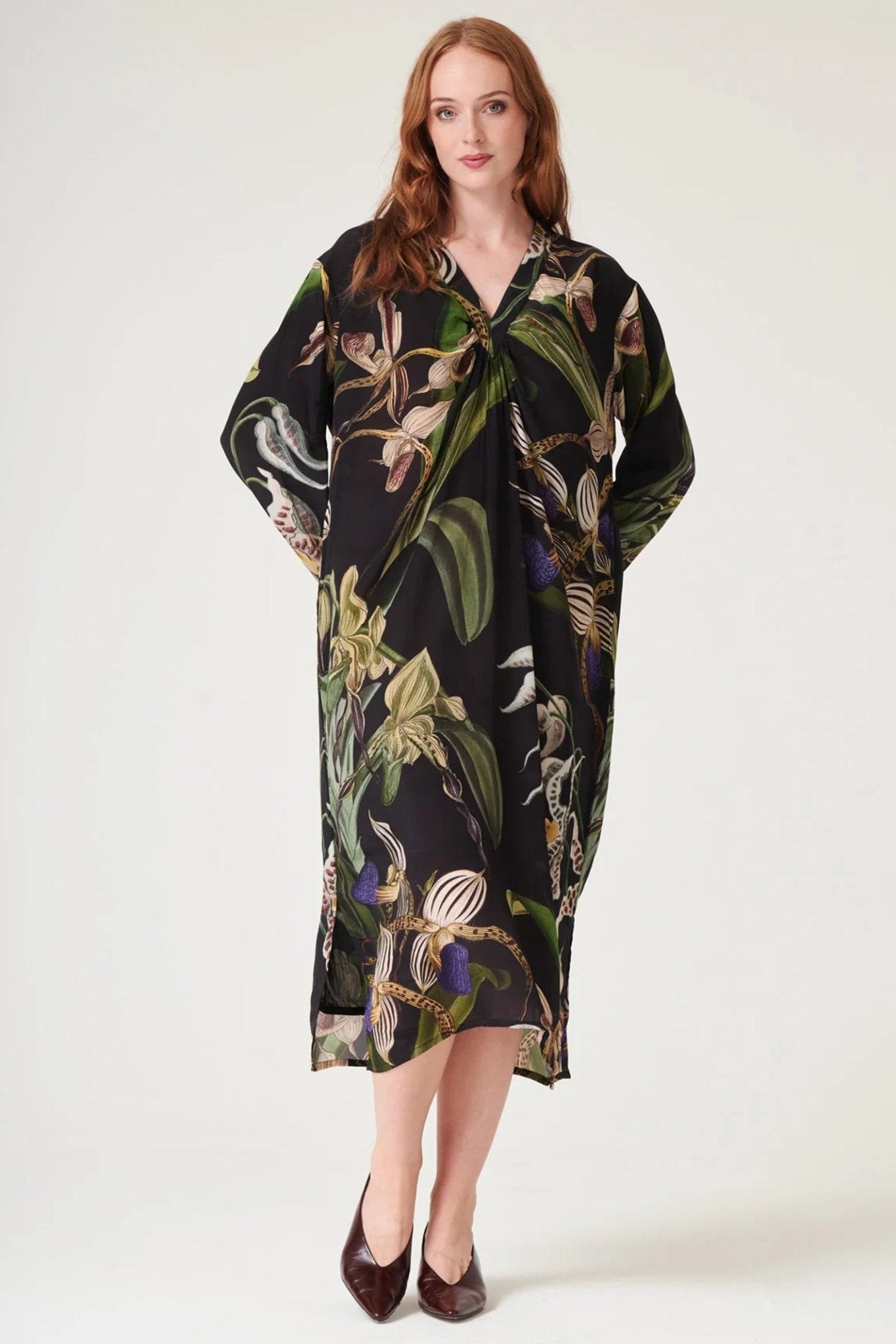 One Hundred Stars DRMORCBLK Orchid Black Midi Dress - Dotique - One Hundred Stars
