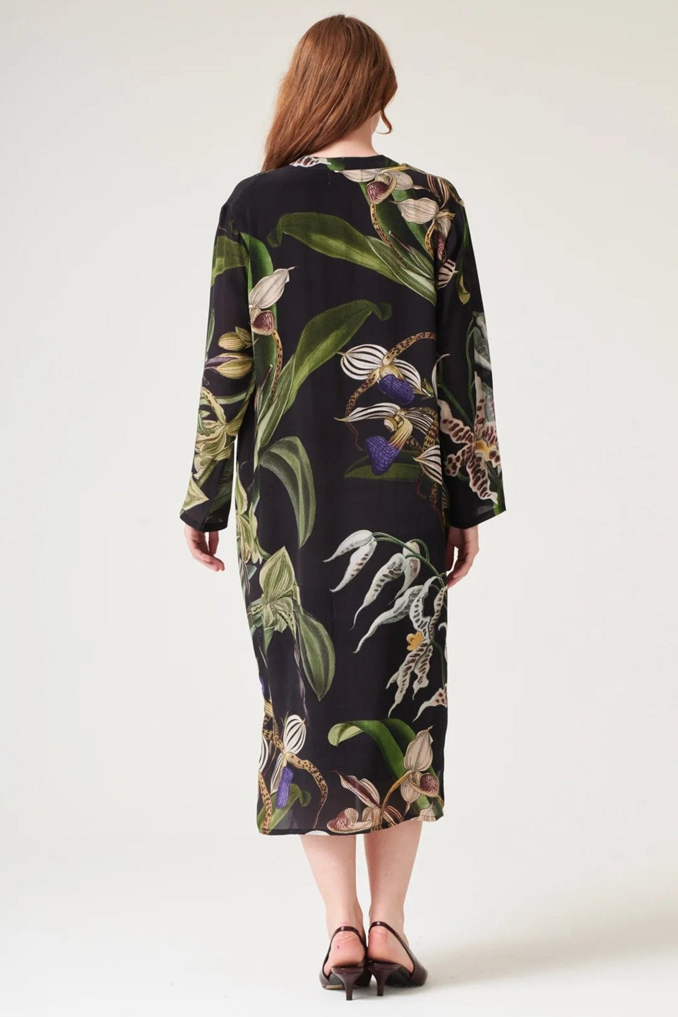 One Hundred Stars DRMORCBLK Orchid Black Midi Dress - Dotique - One Hundred Stars