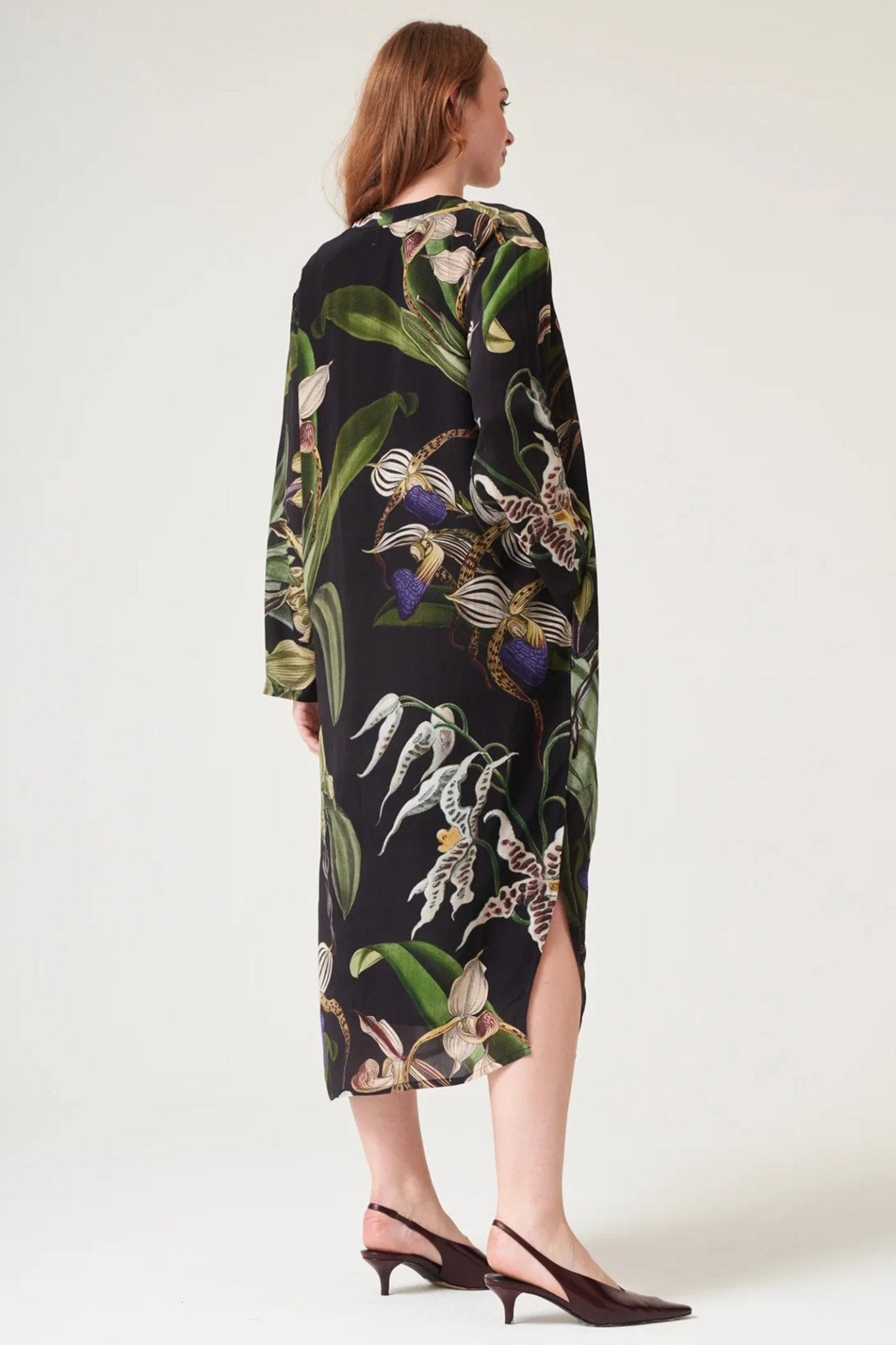 One Hundred Stars DRMORCBLK Orchid Black Midi Dress - Dotique - One Hundred Stars