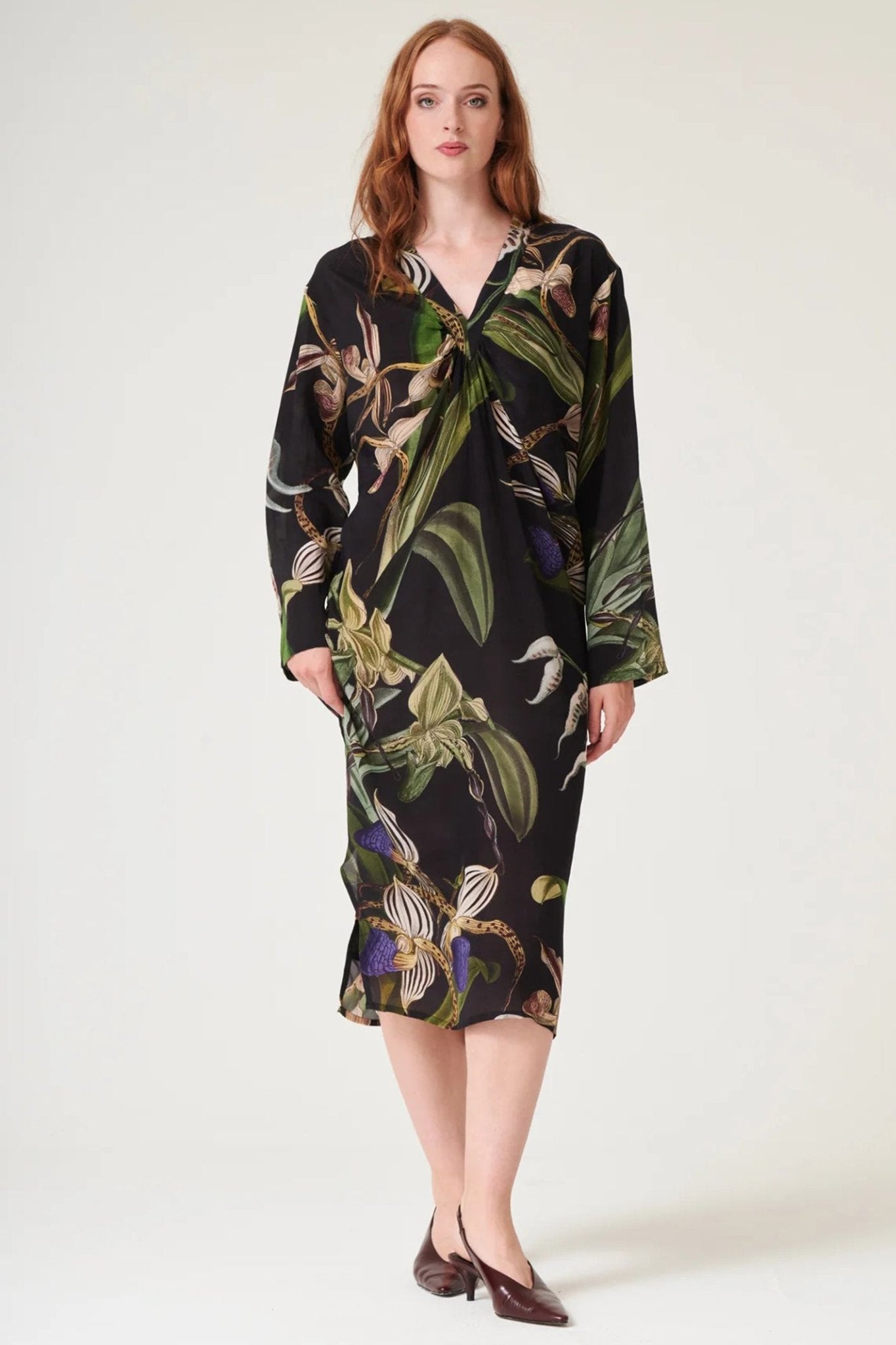 One Hundred Stars DRMORCBLK Orchid Black Midi Dress - Dotique - One Hundred Stars