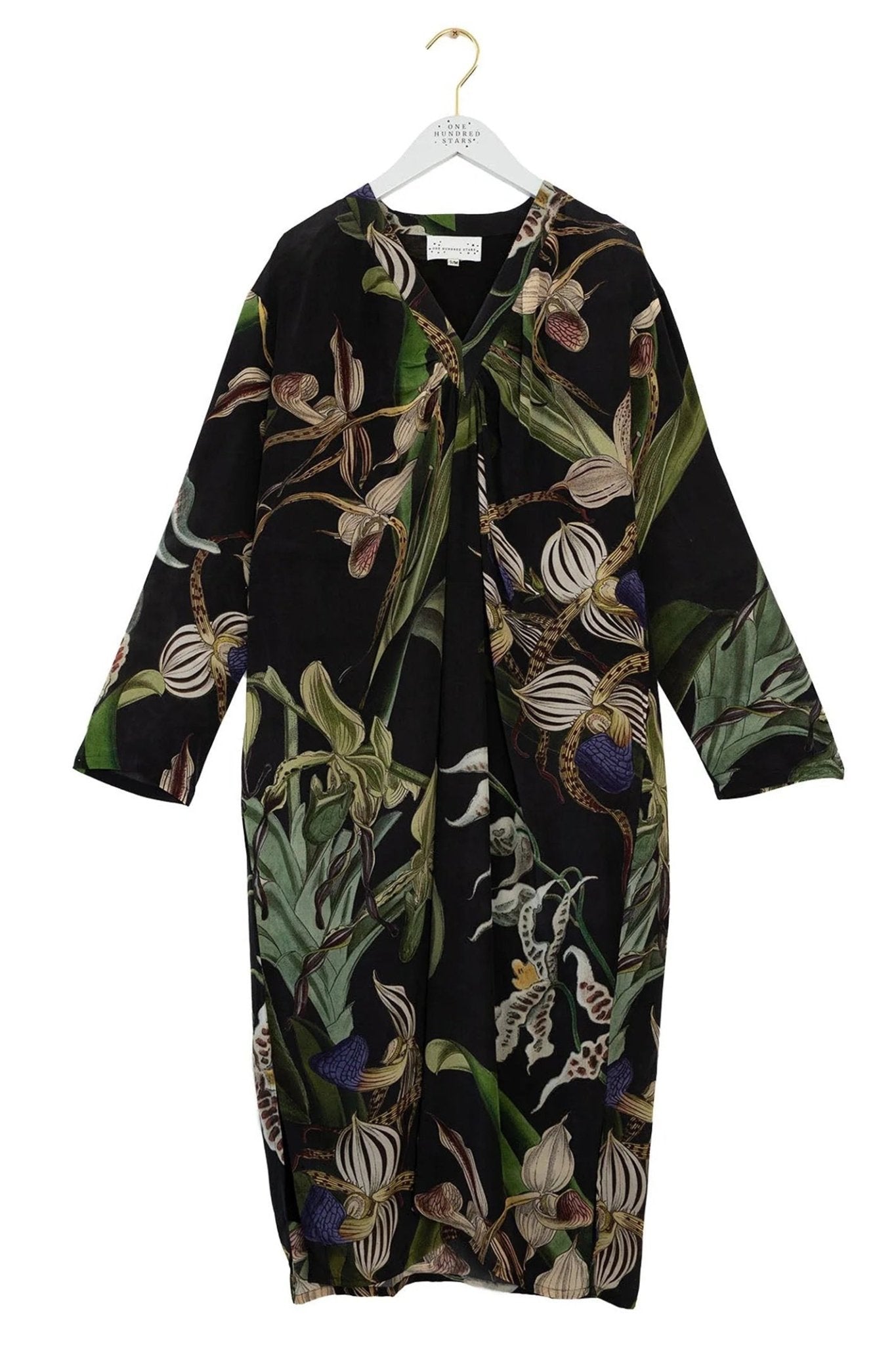One Hundred Stars DRMORCBLK Orchid Black Midi Dress - Dotique - One Hundred Stars