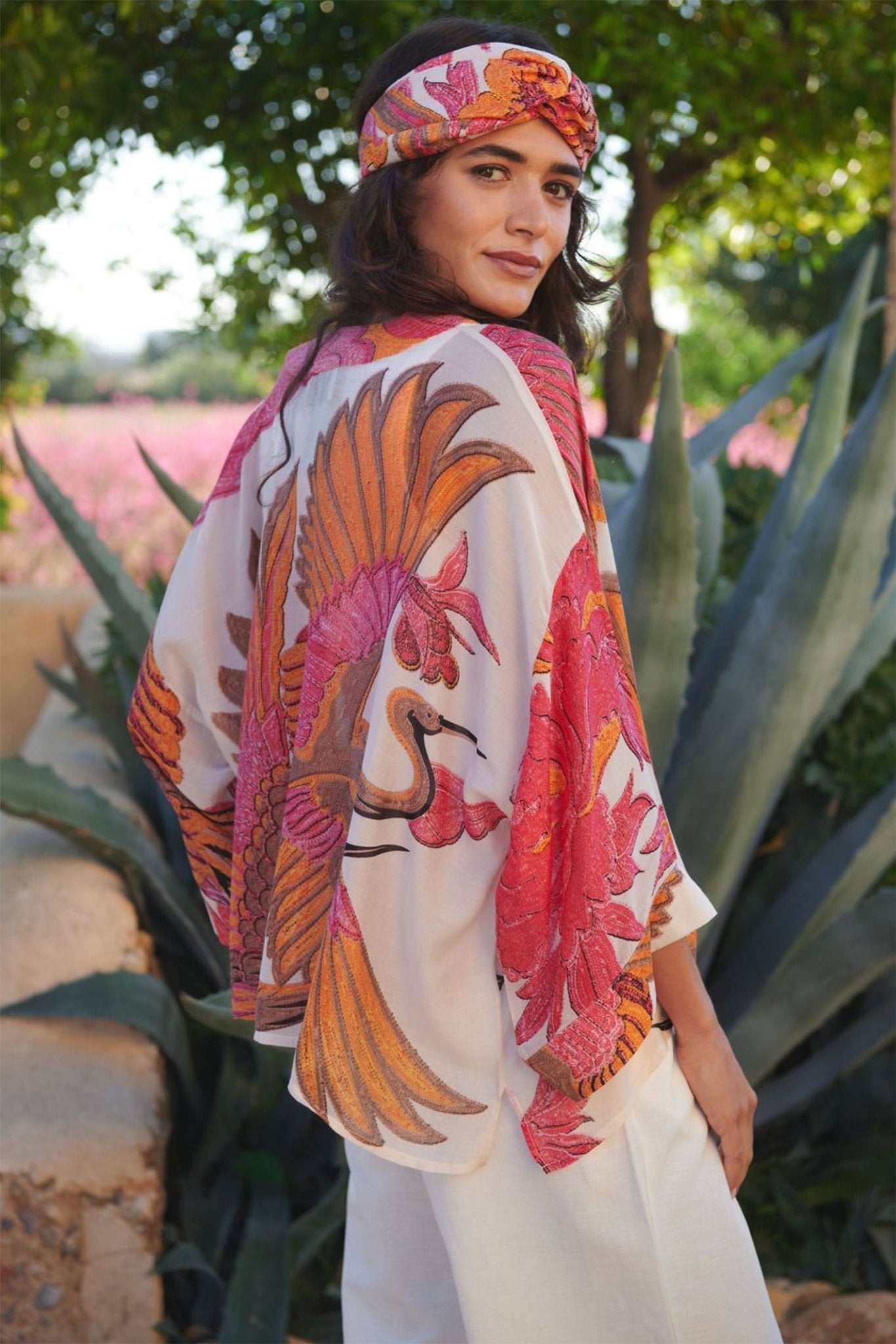 One Hundred Stars KIMCRAECR Crane Ecru Kimono - Dotique