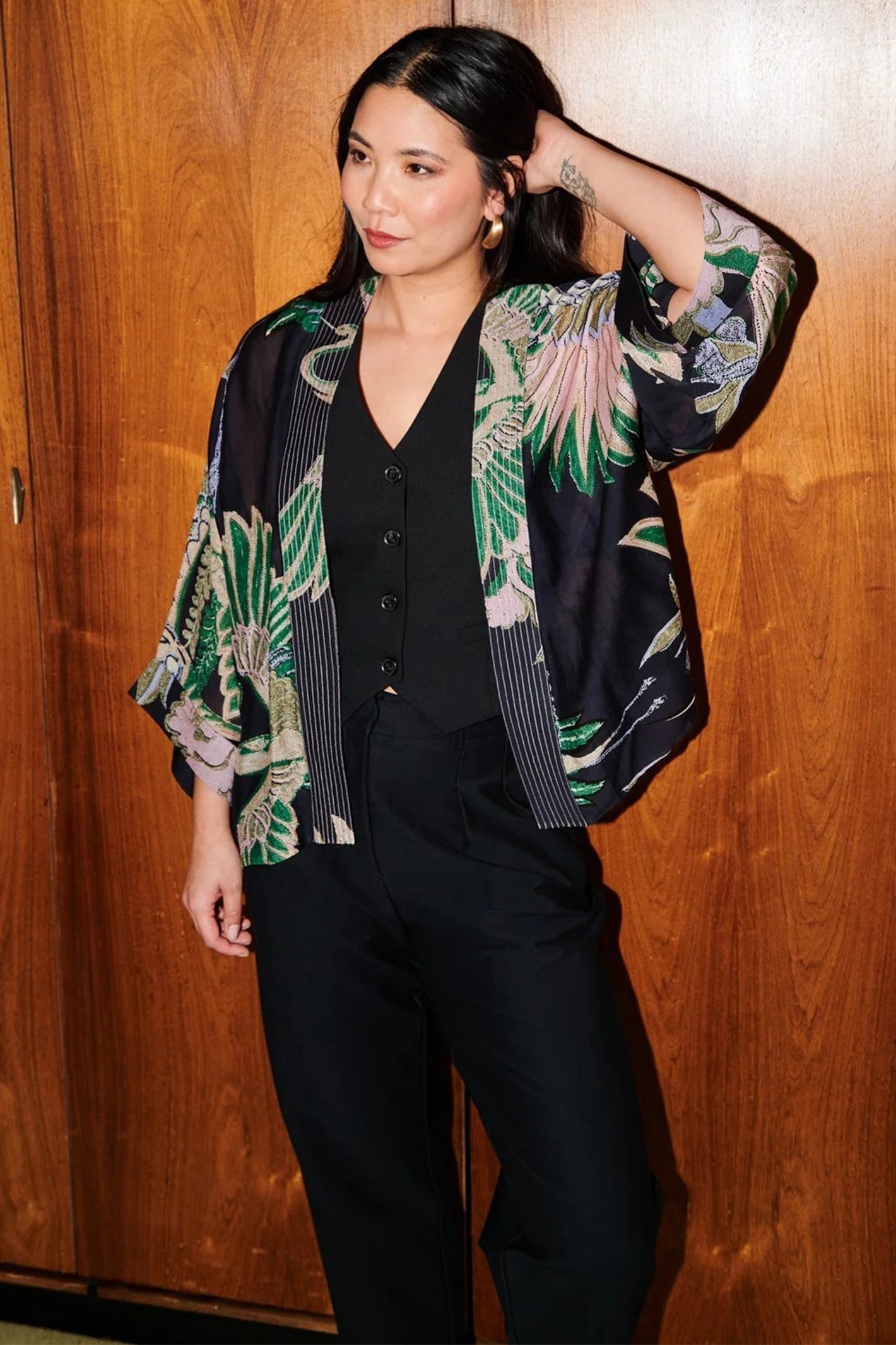 One Hundred Stars KIMCRAEML Crane Emerald Kimono