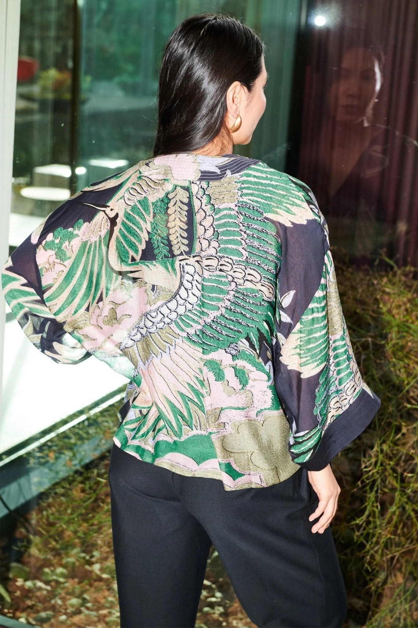 One Hundred Stars KIMCRAEML Crane Emerald Kimono - Dotique - One Hundred Stars