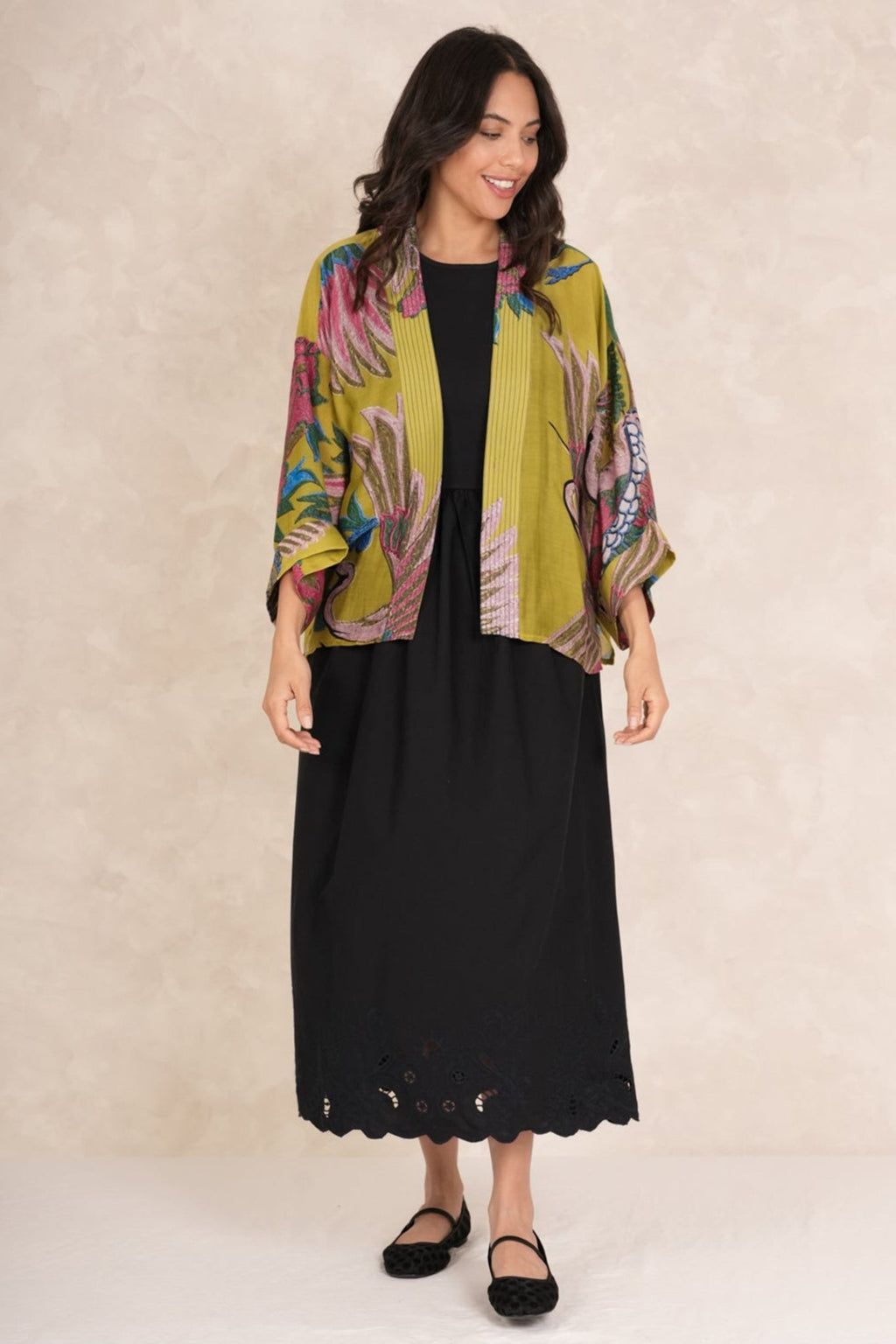 One Hundred Stars KIMCRAOLI - 1 Crane Olive Kimono - Dotique