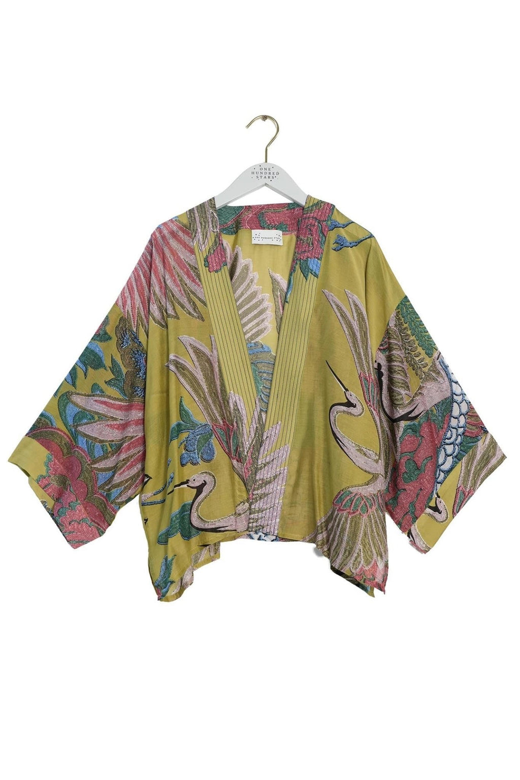 One Hundred Stars KIMCRAOLI - 1 Crane Olive Kimono - Dotique