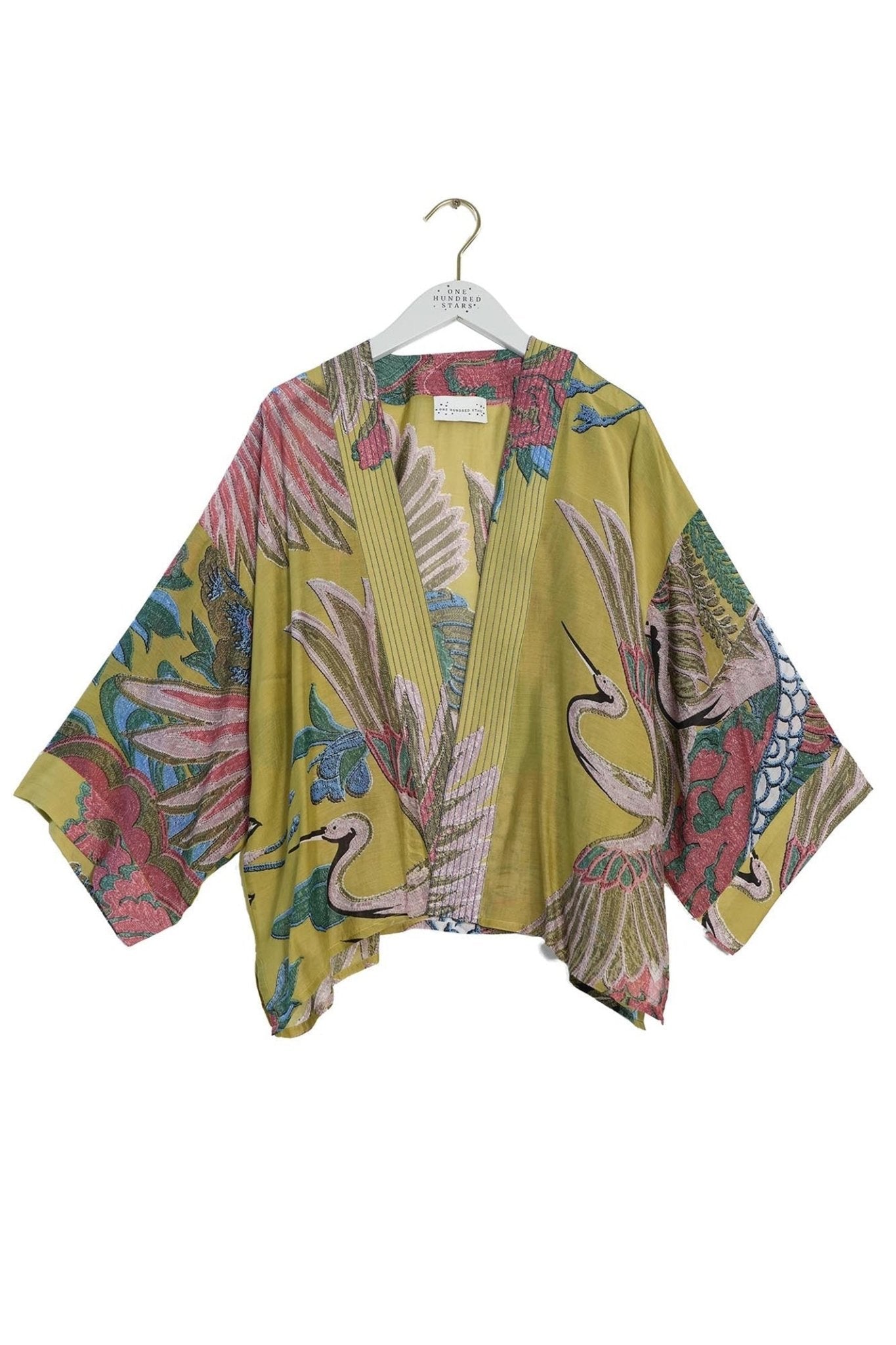 One Hundred Stars KIMCRAOLI - 1 Crane Olive Kimono - Dotique