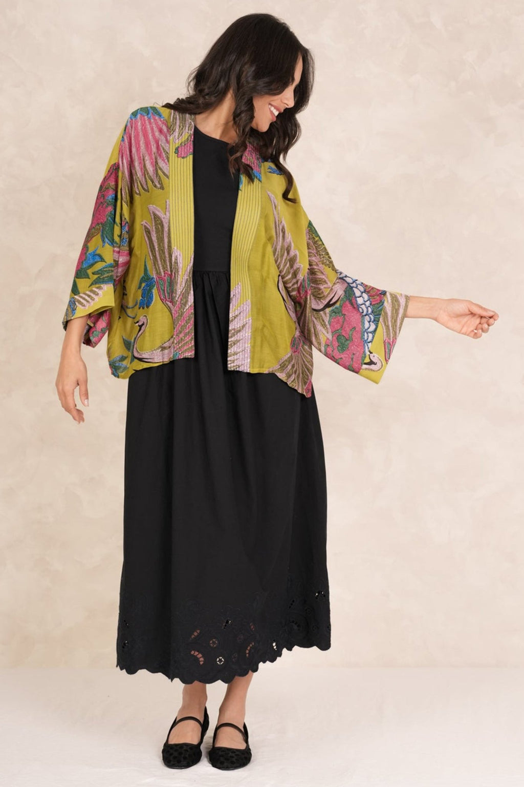One Hundred Stars KIMCRAOLI - 1 Crane Olive Kimono - Dotique