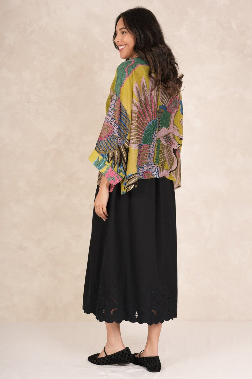 One Hundred Stars KIMCRAOLI - 1 Crane Olive Kimono - Dotique