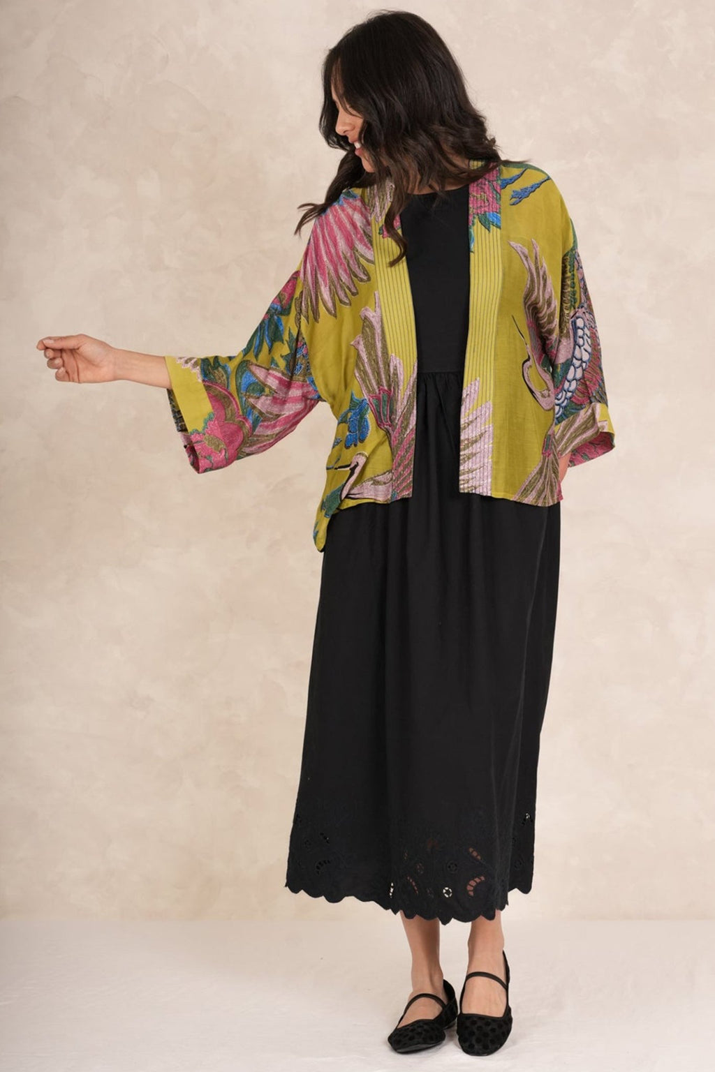 One Hundred Stars KIMCRAOLI - 1 Crane Olive Kimono - Dotique