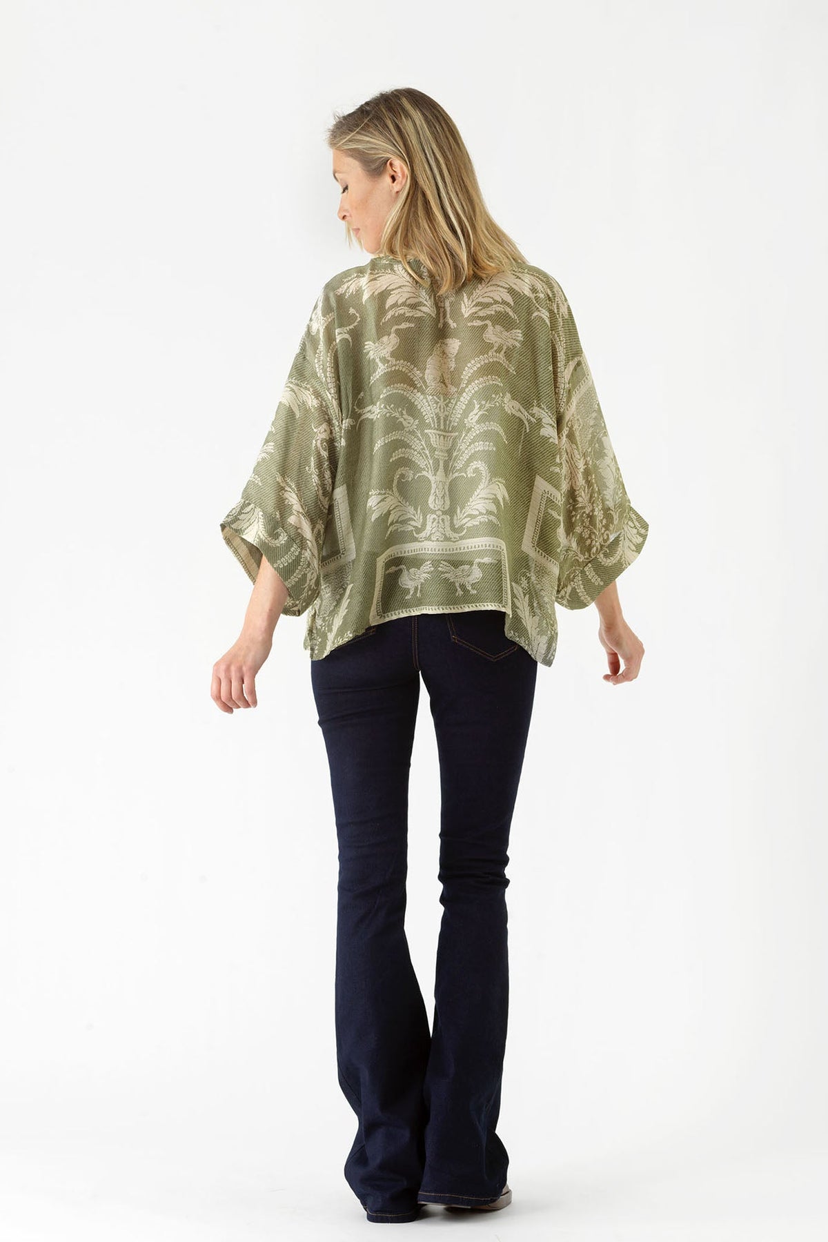 One Hundred Stars KIMDAMSAG Vintage Damask Sage Green Kimono - Dotique Chesterfield