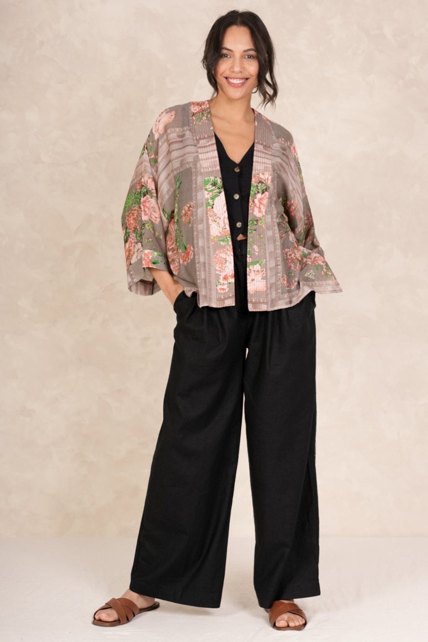 One Hundred Stars KIMNEOBEI Neon Rose Beige Kimono - Dotique