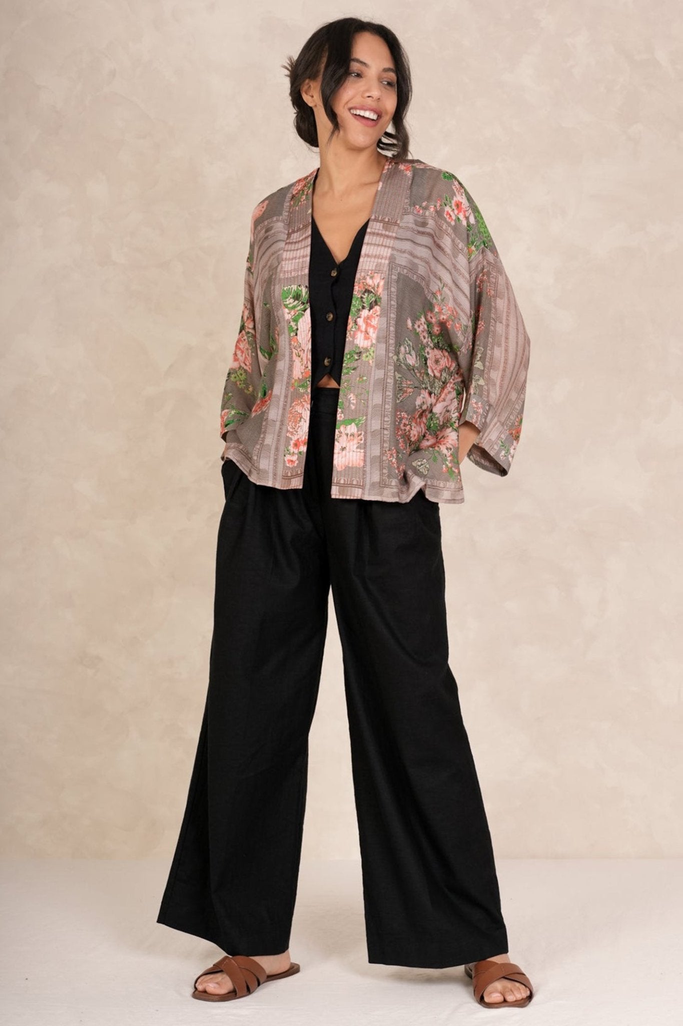One Hundred Stars KIMNEOBEI Neon Rose Beige Kimono - Dotique