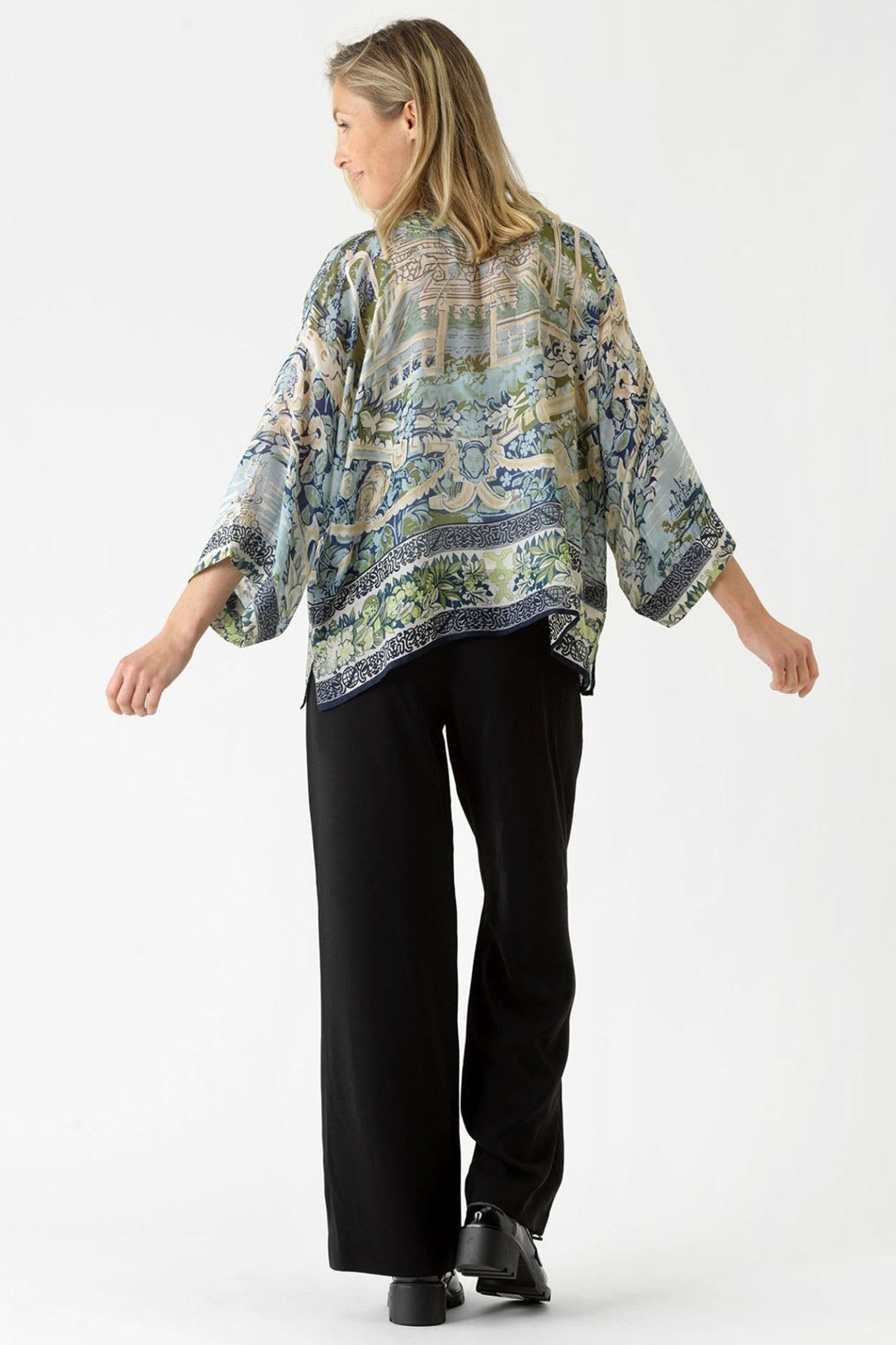 One Hundred Stars KIMTAPBLU Tapestry Sea Blue Kimono - Dotique Chesterfield