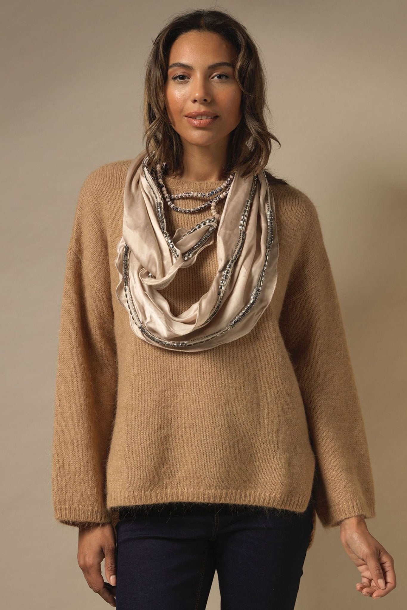 One Hundred Stars  NKLHERBEI Heritage Beige Necklace Scarf - Dotique