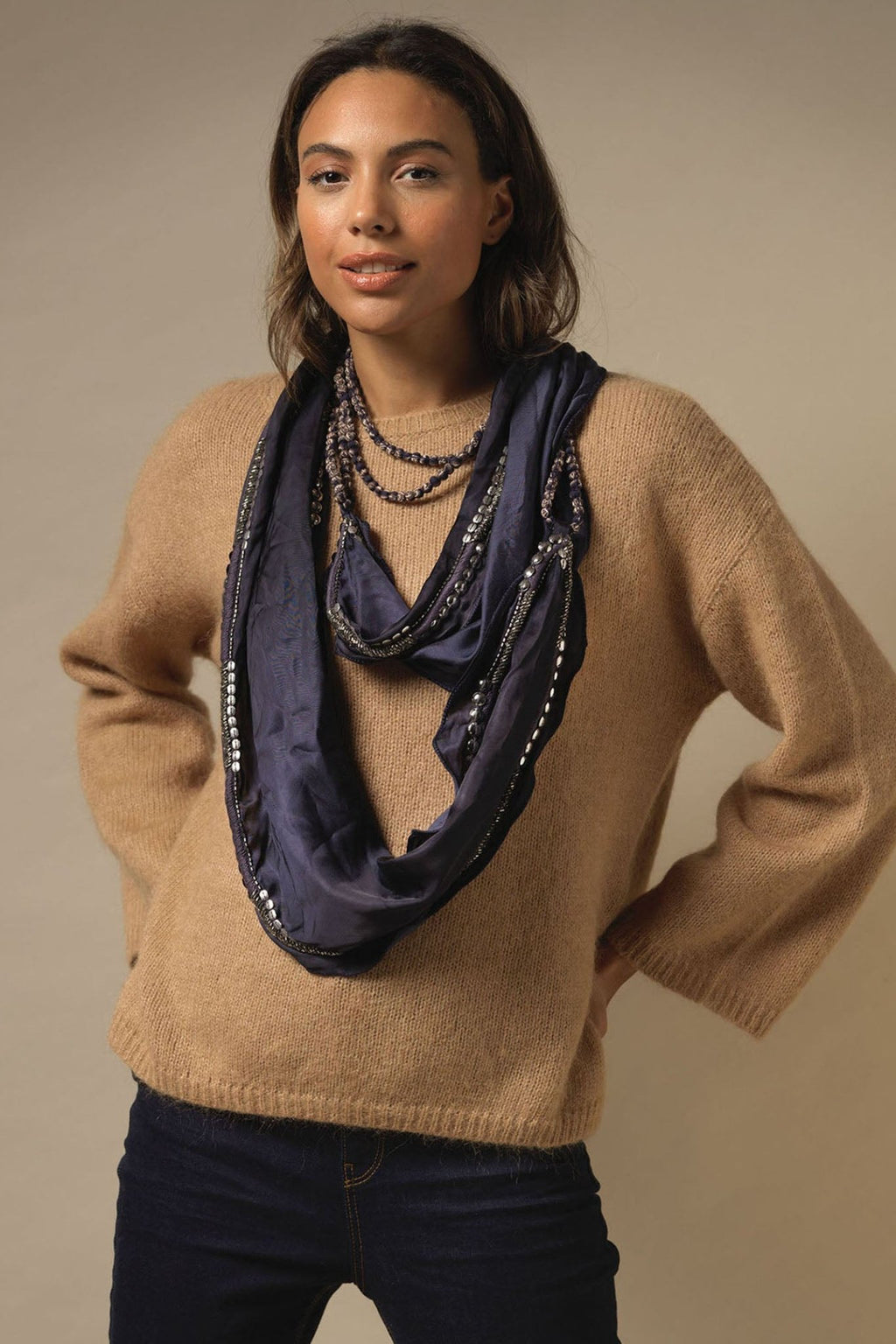 One Hundred Stars  NKLHERBLU Heritage Blue Necklace Scarf - Dotique