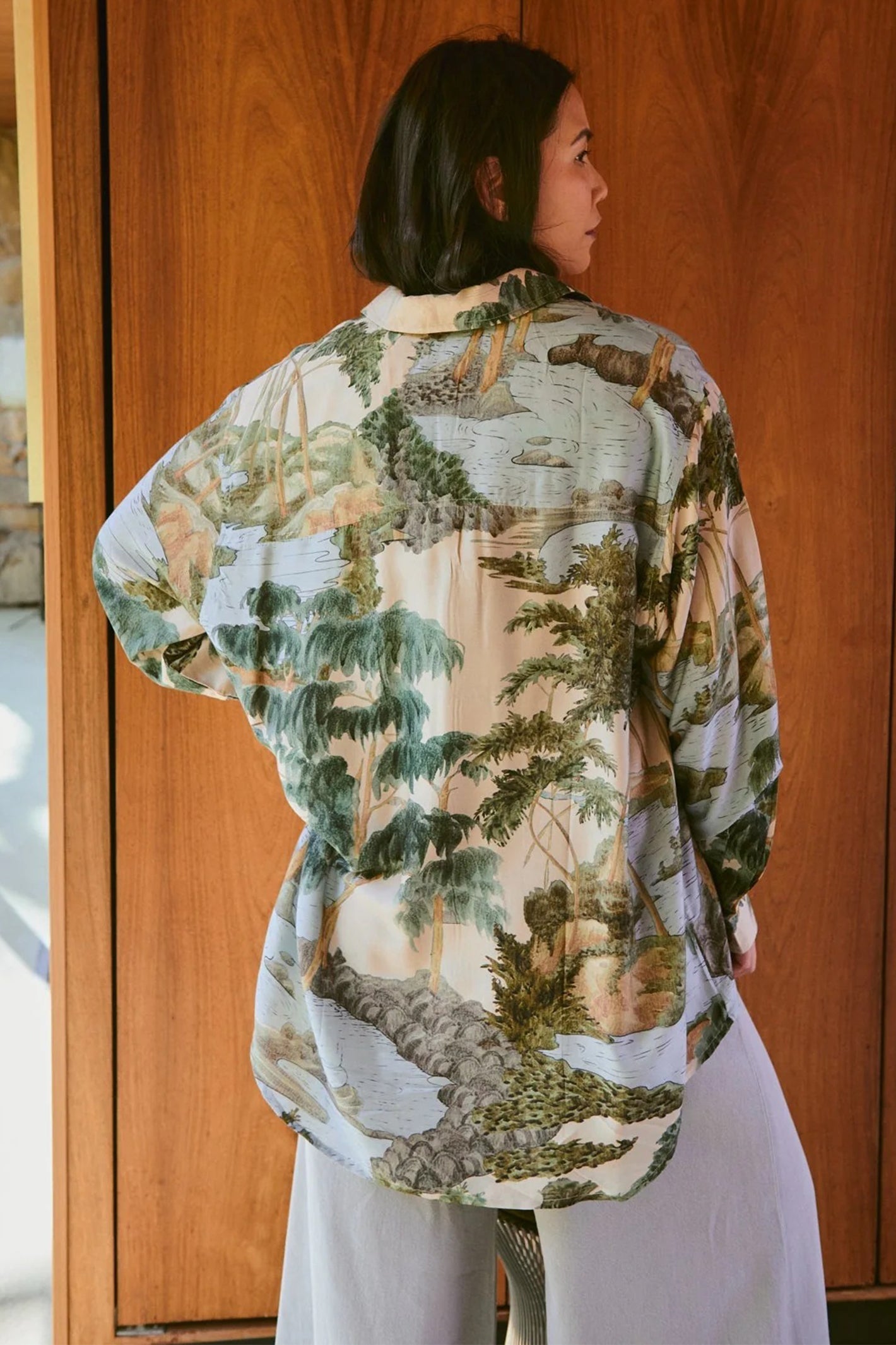 One Hundred Stars OVSRVTNAT Rivers and Trees Natural Oversized Shirt