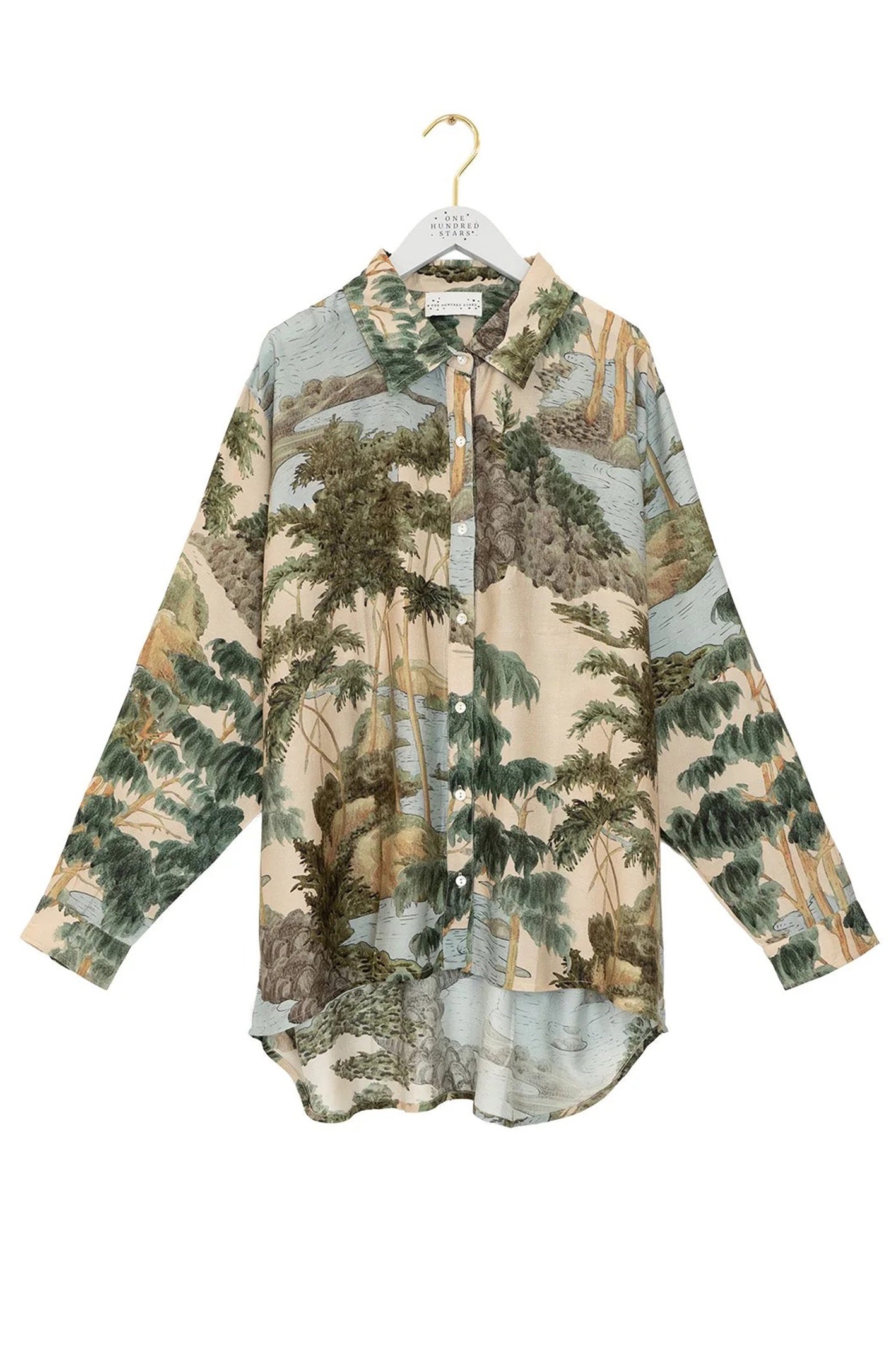 One Hundred Stars OVSRVTNAT Rivers and Trees Natural Oversized Shirt