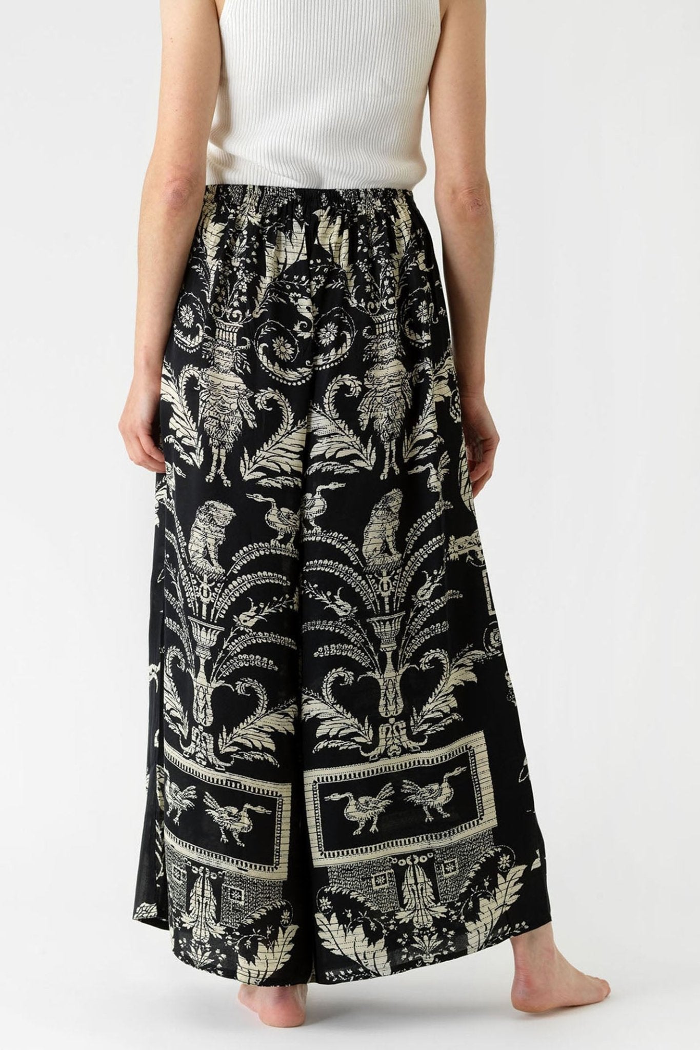 One Hundred Stars PPADAMBLK Black Vintage Damask Palazzo Pant Trousers - Dotique Chesterfield