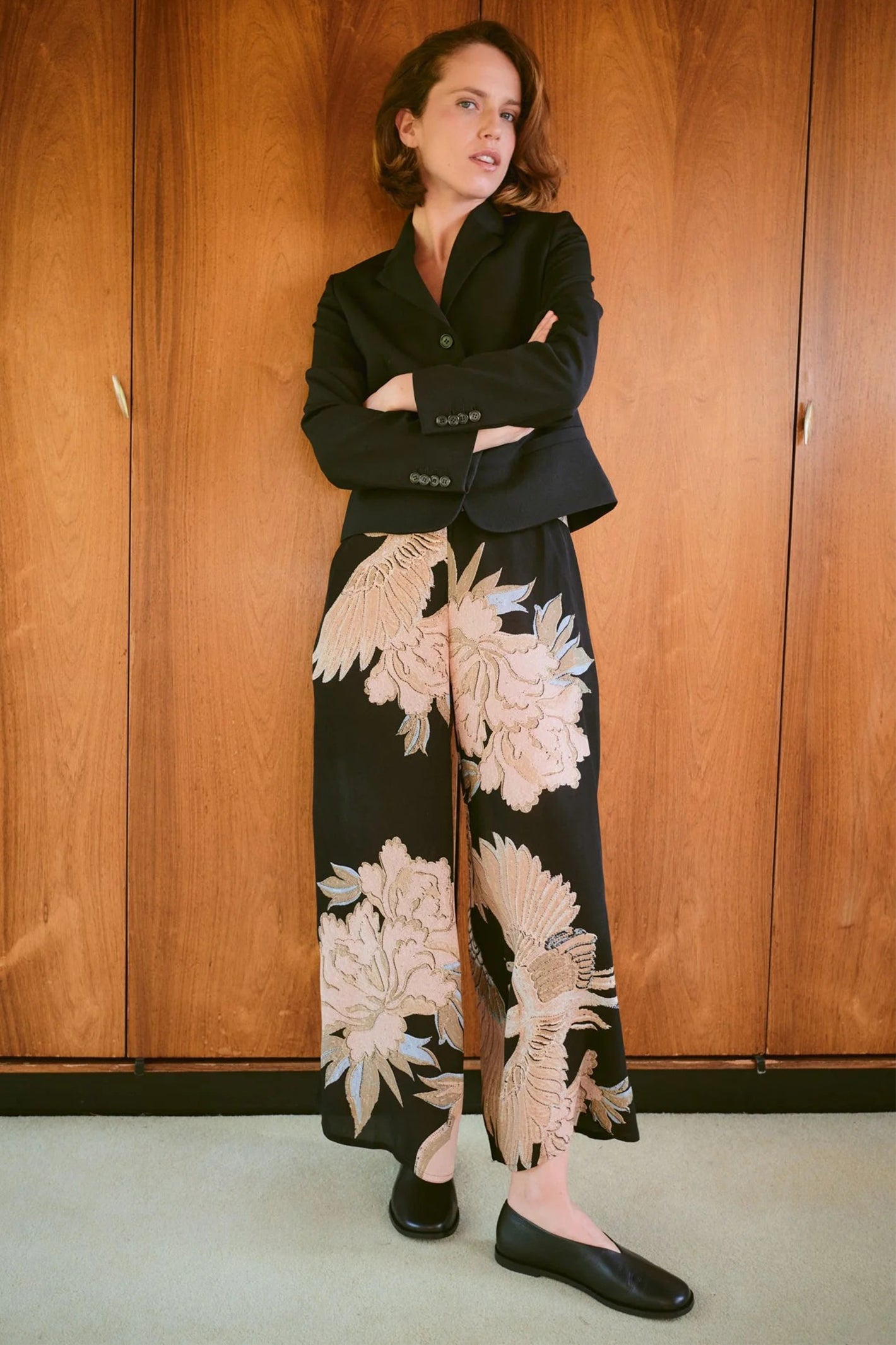 One Hundred Stars PPCCRABLK Crane Black Crepe Palazzo Pants