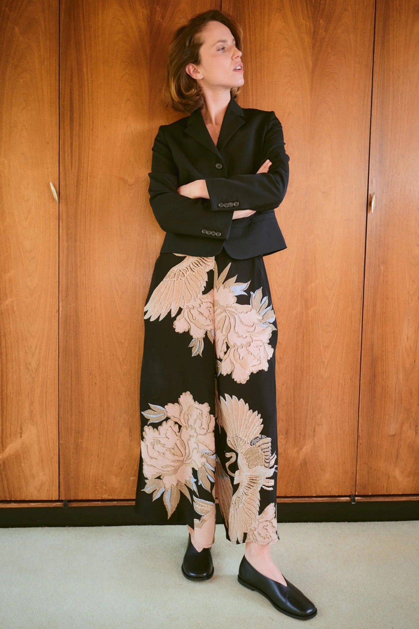 One Hundred Stars PPCCRABLK Crane Black Crepe Palazzo Pants