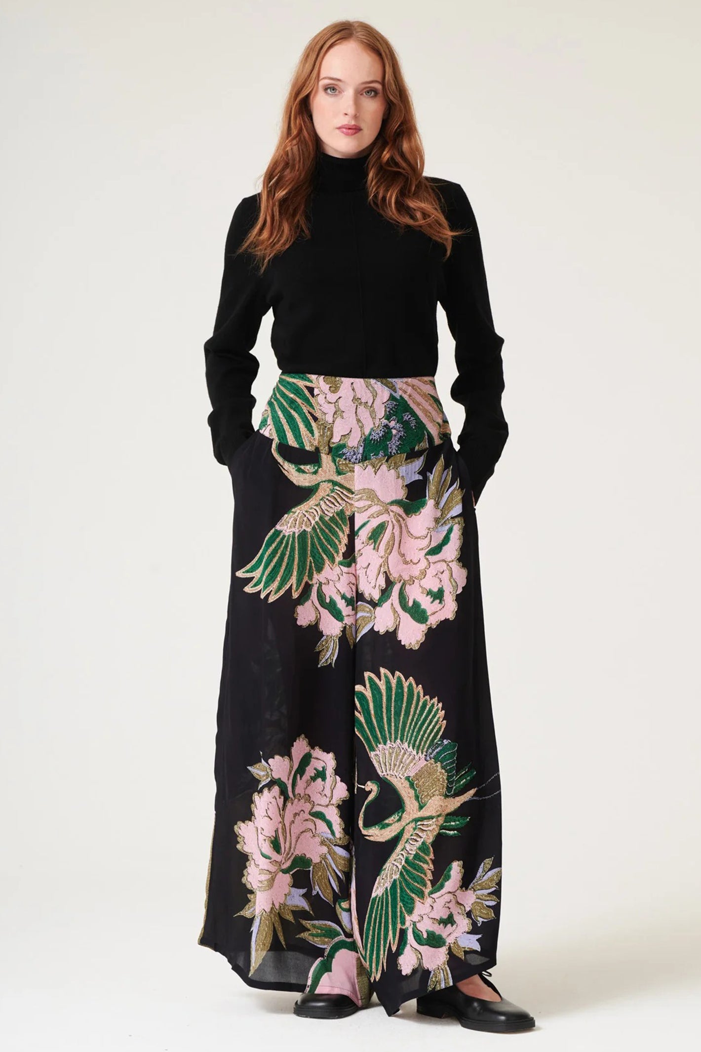 One Hundred Stars PPCCRAEML Crane Emerald Crepe Palazzo Pants