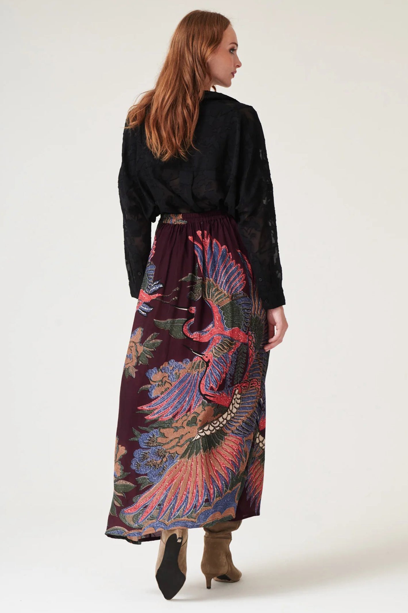 One Hundred Stars SKICRAPLU Crane Plum A-Line Maxi Skirt