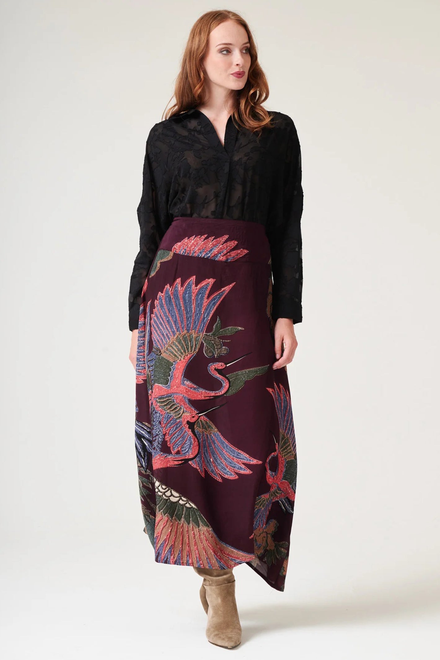 One Hundred Stars SKICRAPLU Crane Plum A-Line Maxi Skirt