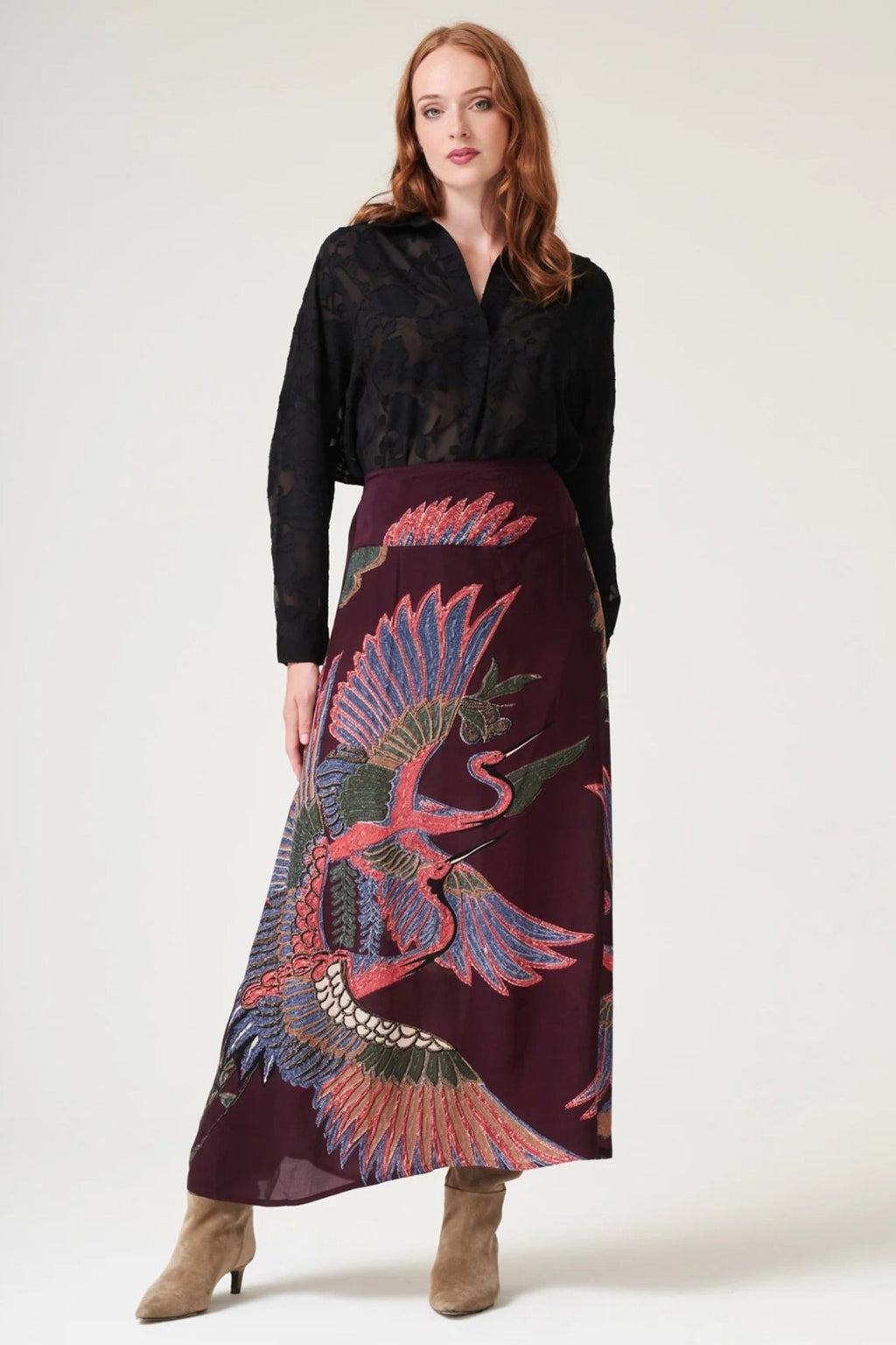 One Hundred Stars SKICRAPLU Crane Plum A - Line Maxi Skirt - Dotique - One Hundred Stars