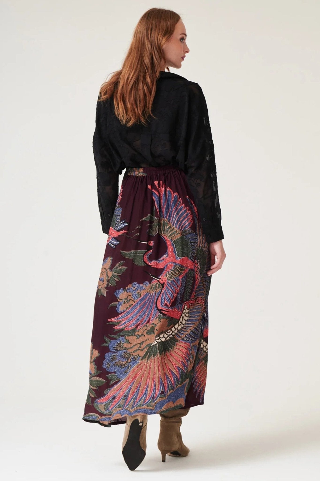 One Hundred Stars SKICRAPLU Crane Plum A - Line Maxi Skirt - Dotique - One Hundred Stars