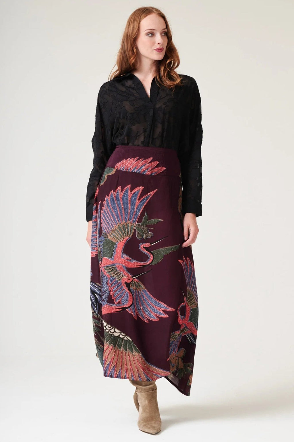One Hundred Stars SKICRAPLU Crane Plum A - Line Maxi Skirt - Dotique - One Hundred Stars