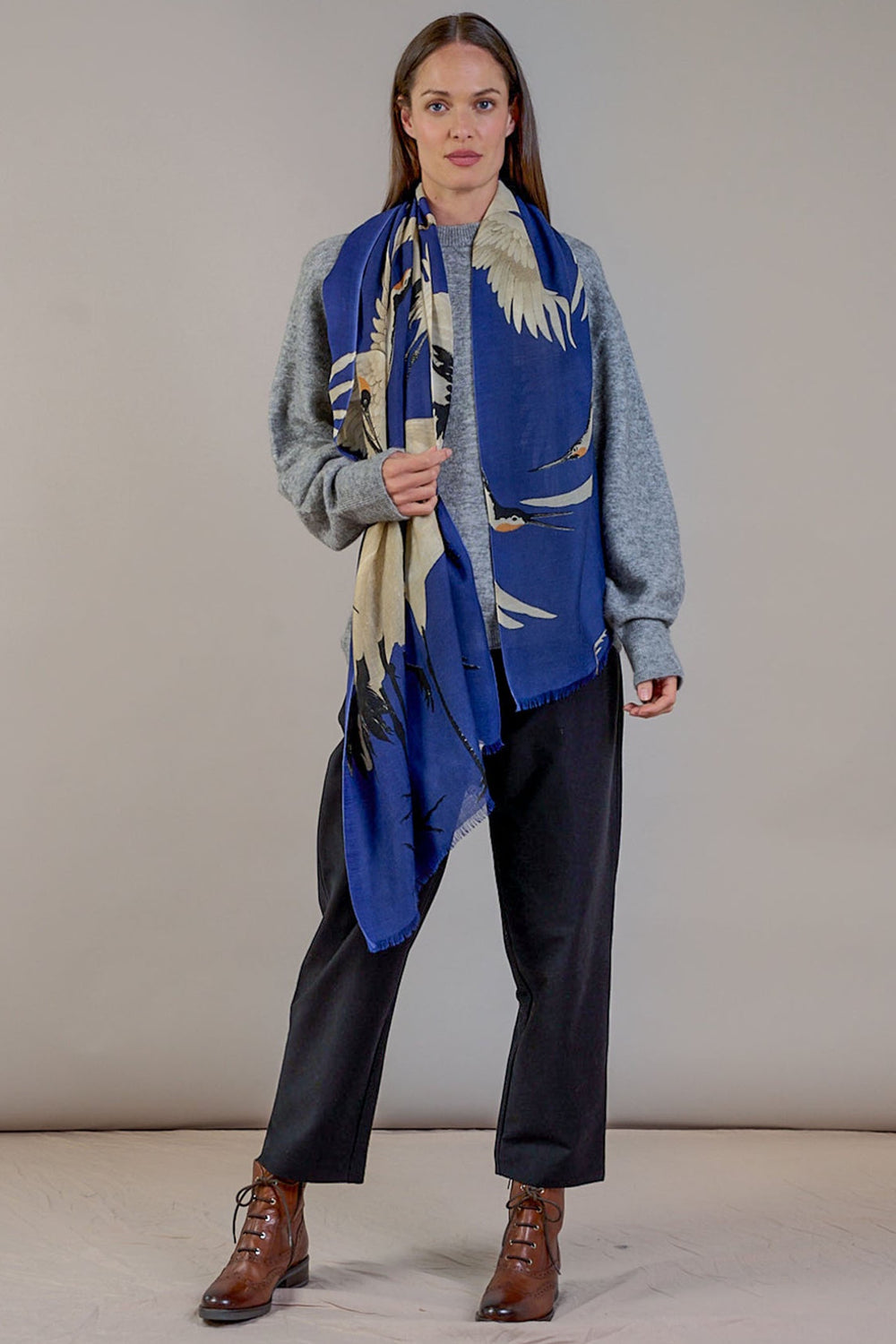 One Hundred Stars WSCSTORBL Stork Royal Blue Wool Scarf - Dotique